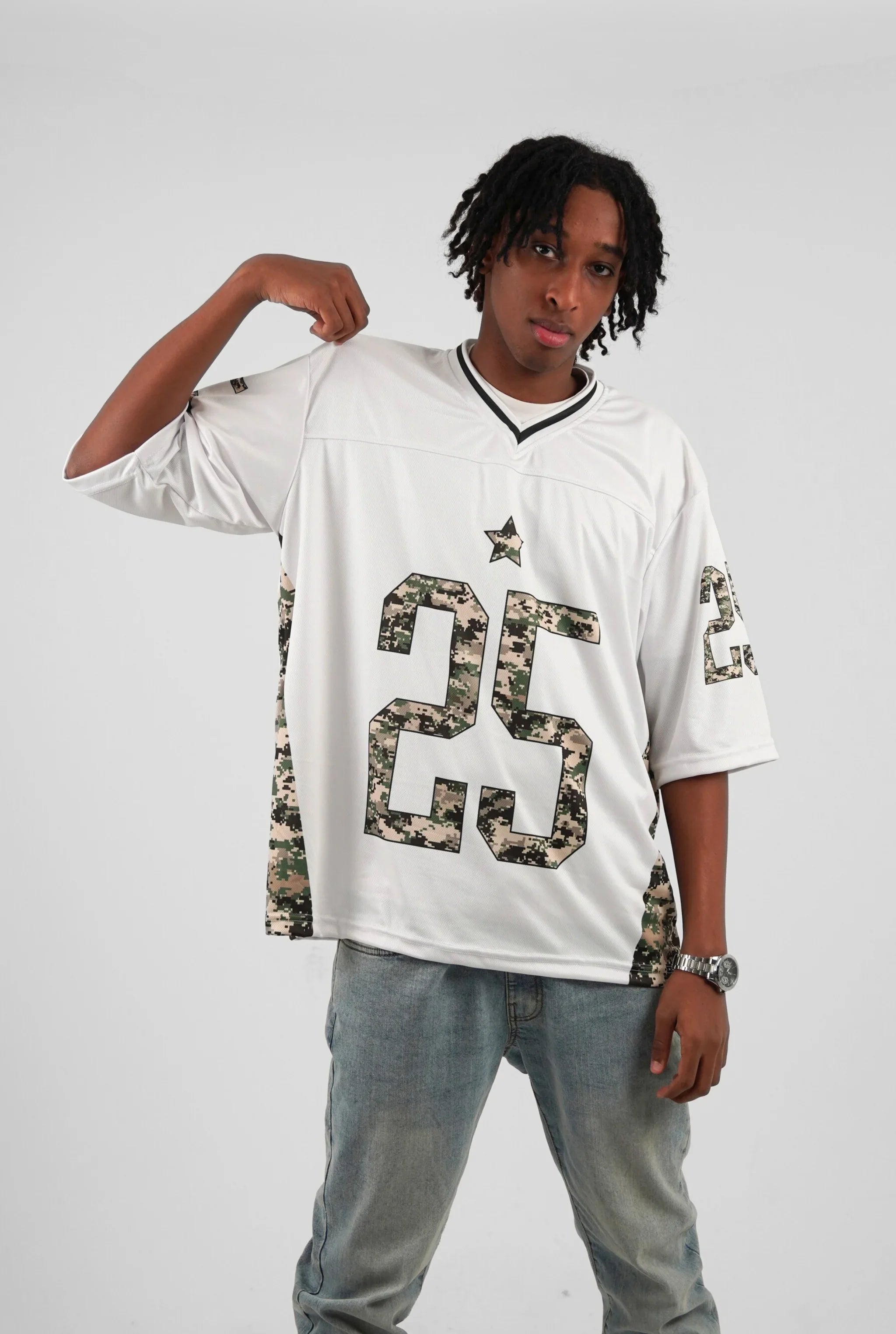 Unisex Camo Half-Sleeve Oversize Jersey White Edition – slekoo