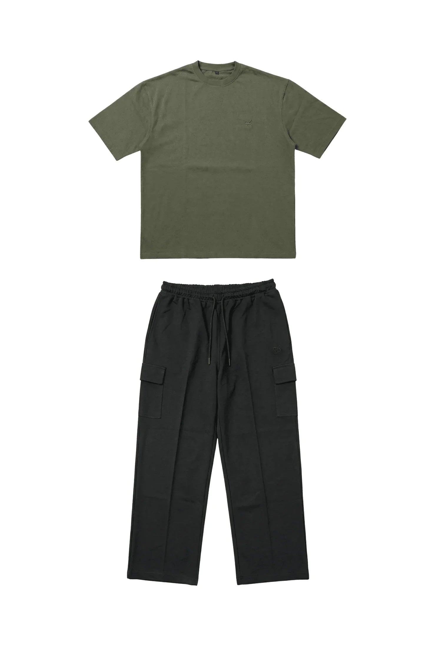 Basic Olive Oversize T-Shirt & Baggy Cargo Pants Set – slekoo