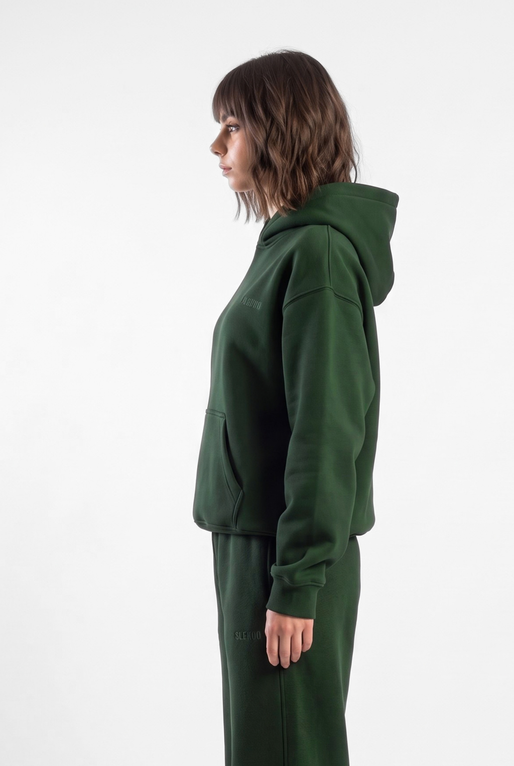 Basics Unisex Deep Green Tracksuit Oversize Hoodie & Closed Bottom Sweatpants