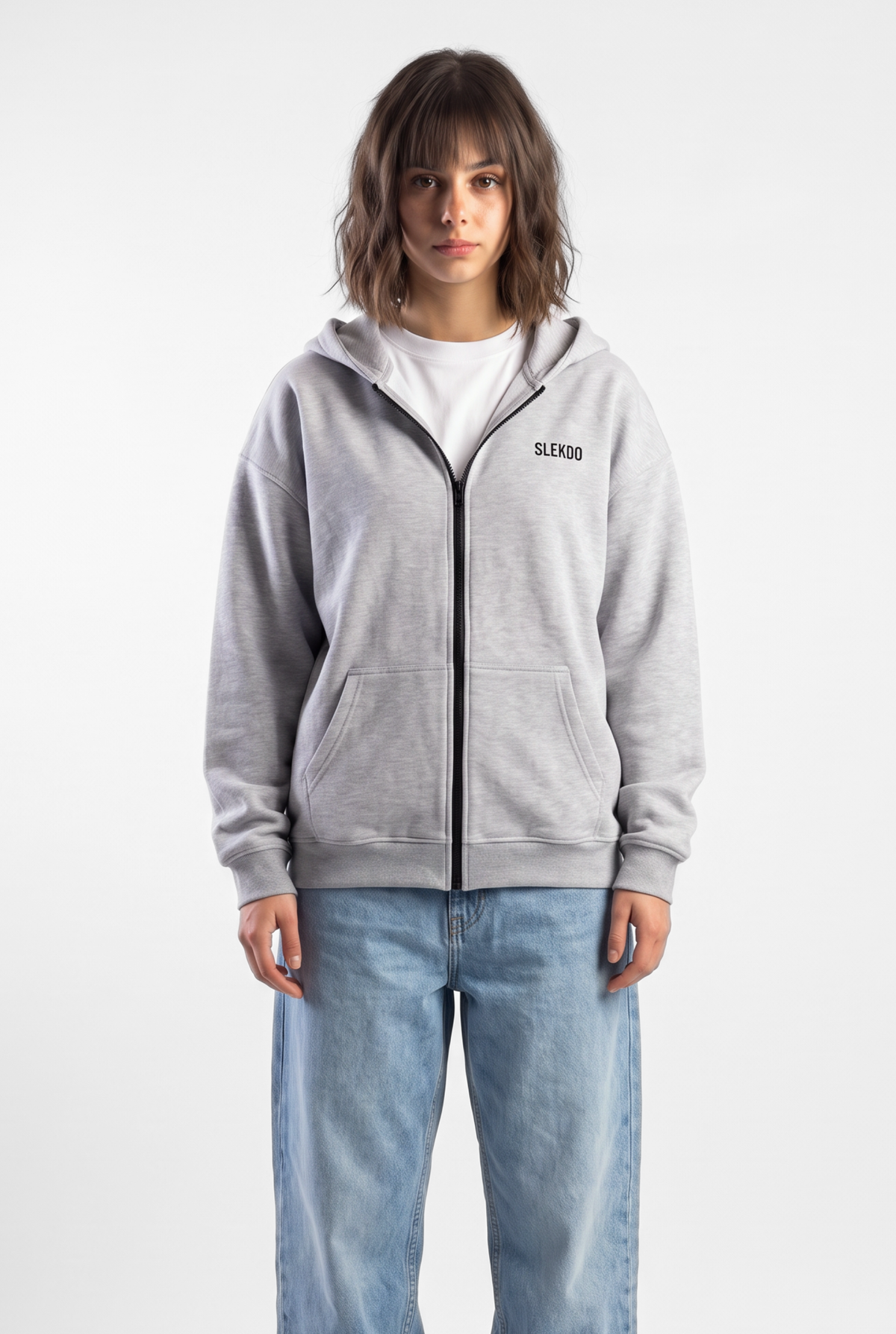 Unisex Mesh Grey Oversize 2 Way Zipper Hoodie