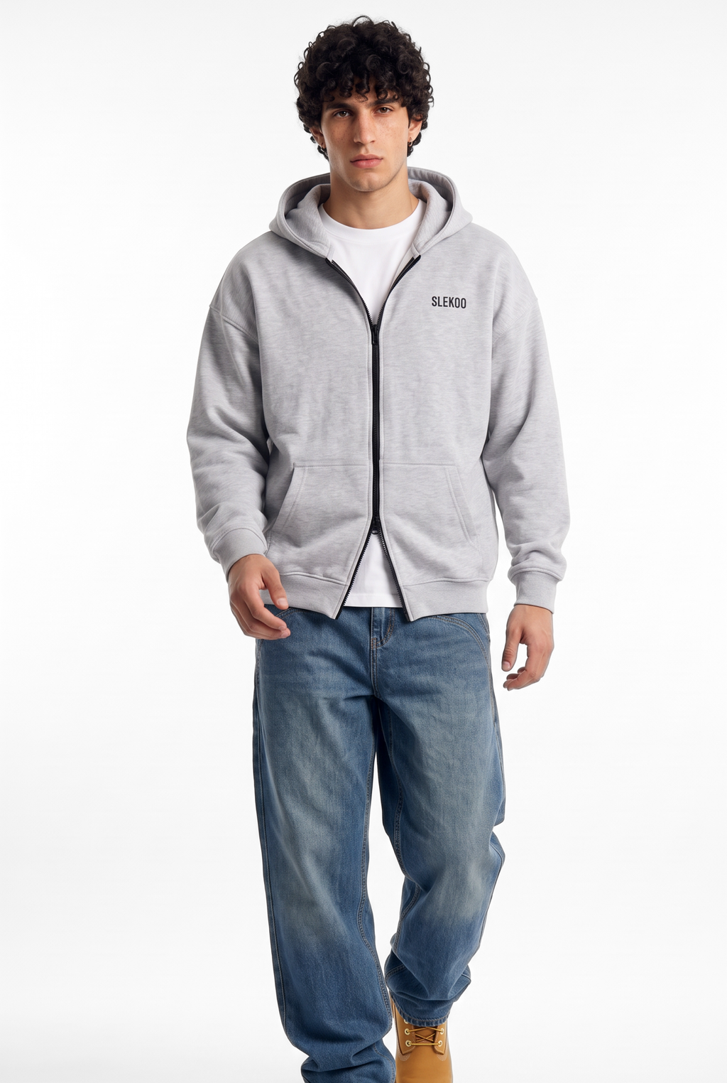 Unisex Mesh Grey Oversize 2 Way Zipper Hoodie