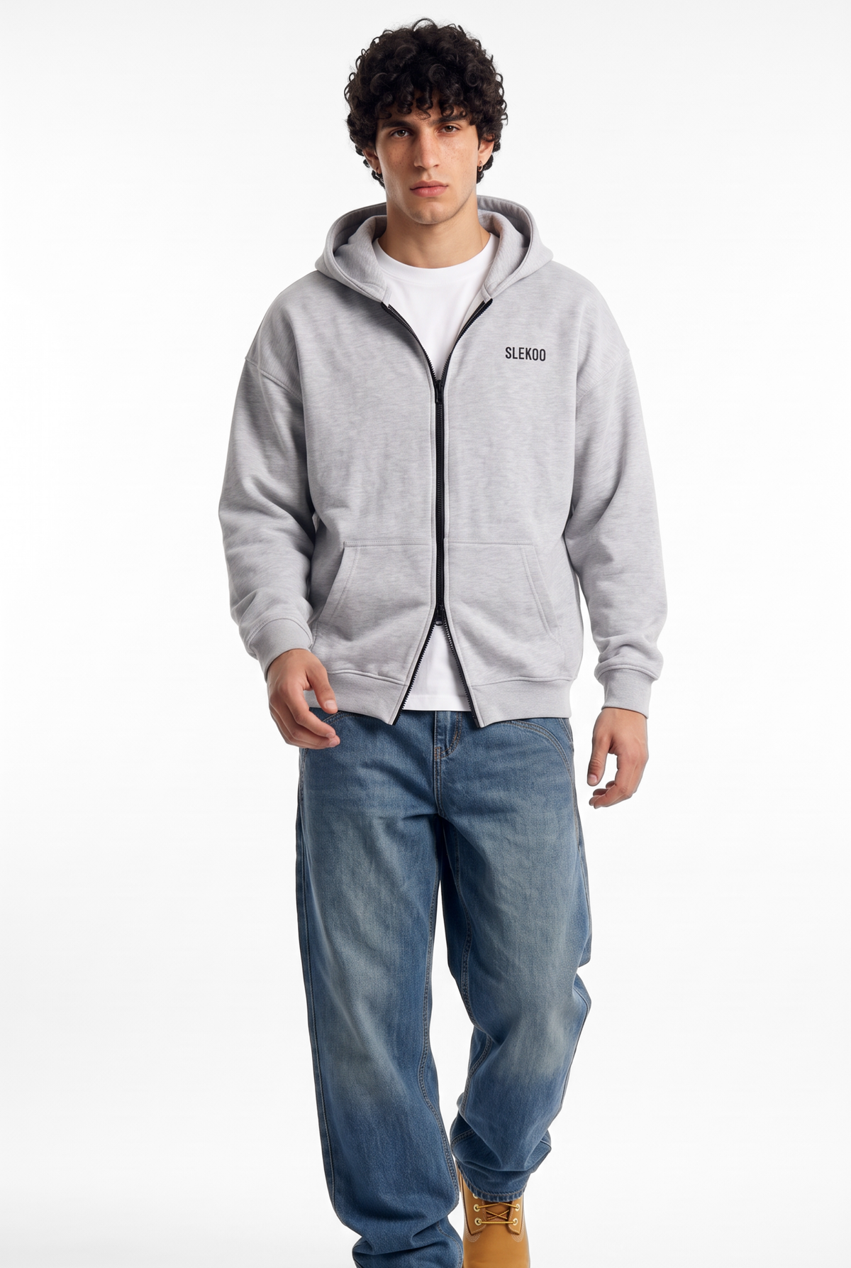 Unisex Mesh Grey Oversize 2 Way Zipper Hoodie