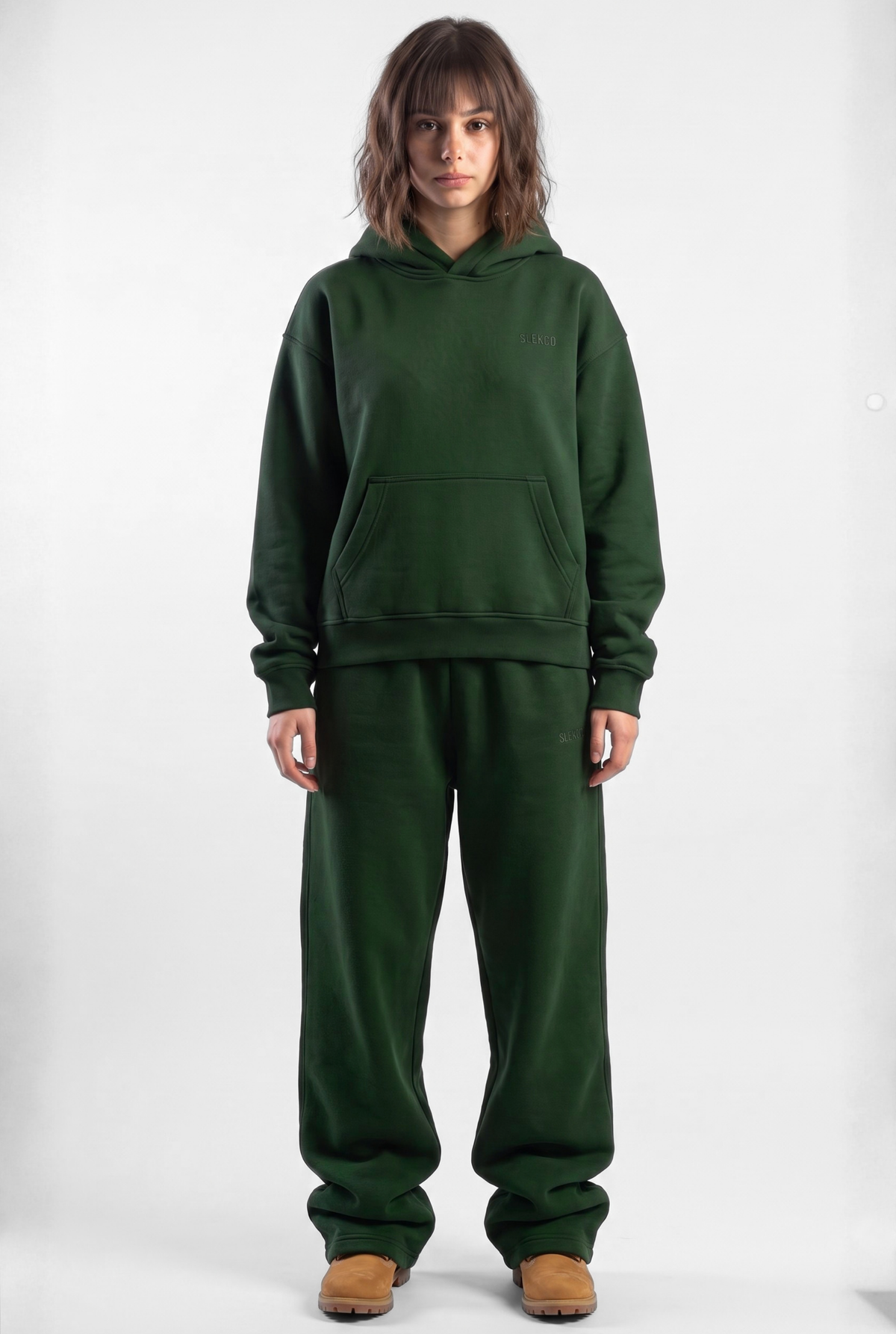 Basics Unisex Deep Green Tracksuit Oversize Hoodie & Baggy Sweatpants