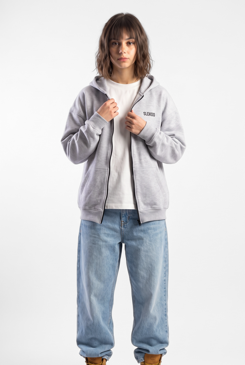 Unisex Mesh Grey Oversize 2 Way Zipper Hoodie