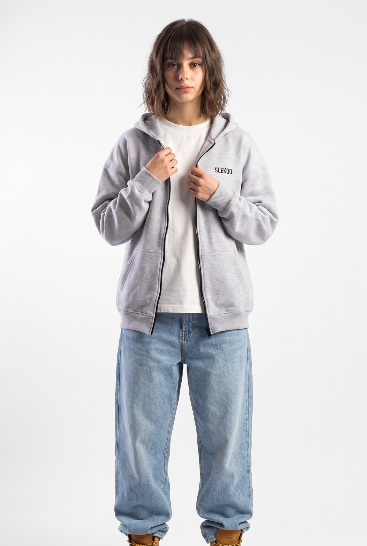 Unisex Mesh Grey Oversize 2 Way Zipper Hoodie