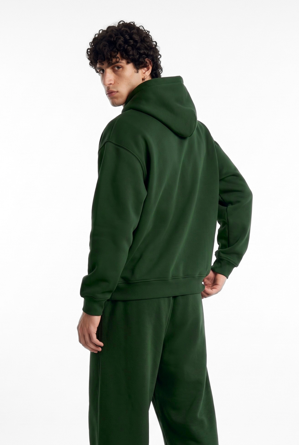 Basics Unisex Deep Green Tracksuit Oversize Hoodie & Closed Bottom Sweatpants