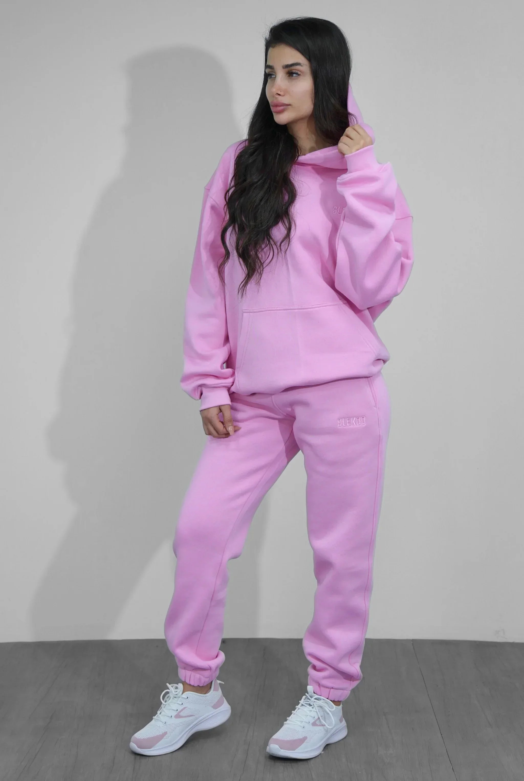 Basics Unisex Pink Tracksuit Oversize Hoodie & Closed Bottom Sweatpants V1