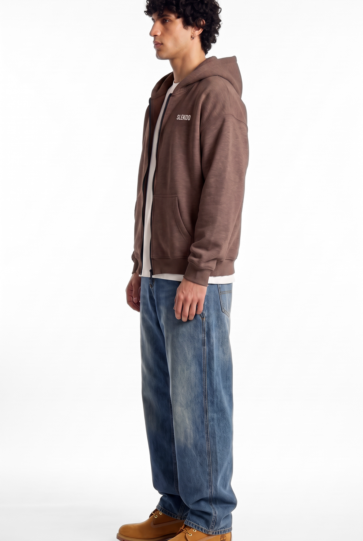 Unisex Brown Oversize 2 Way Zipper Hoodie