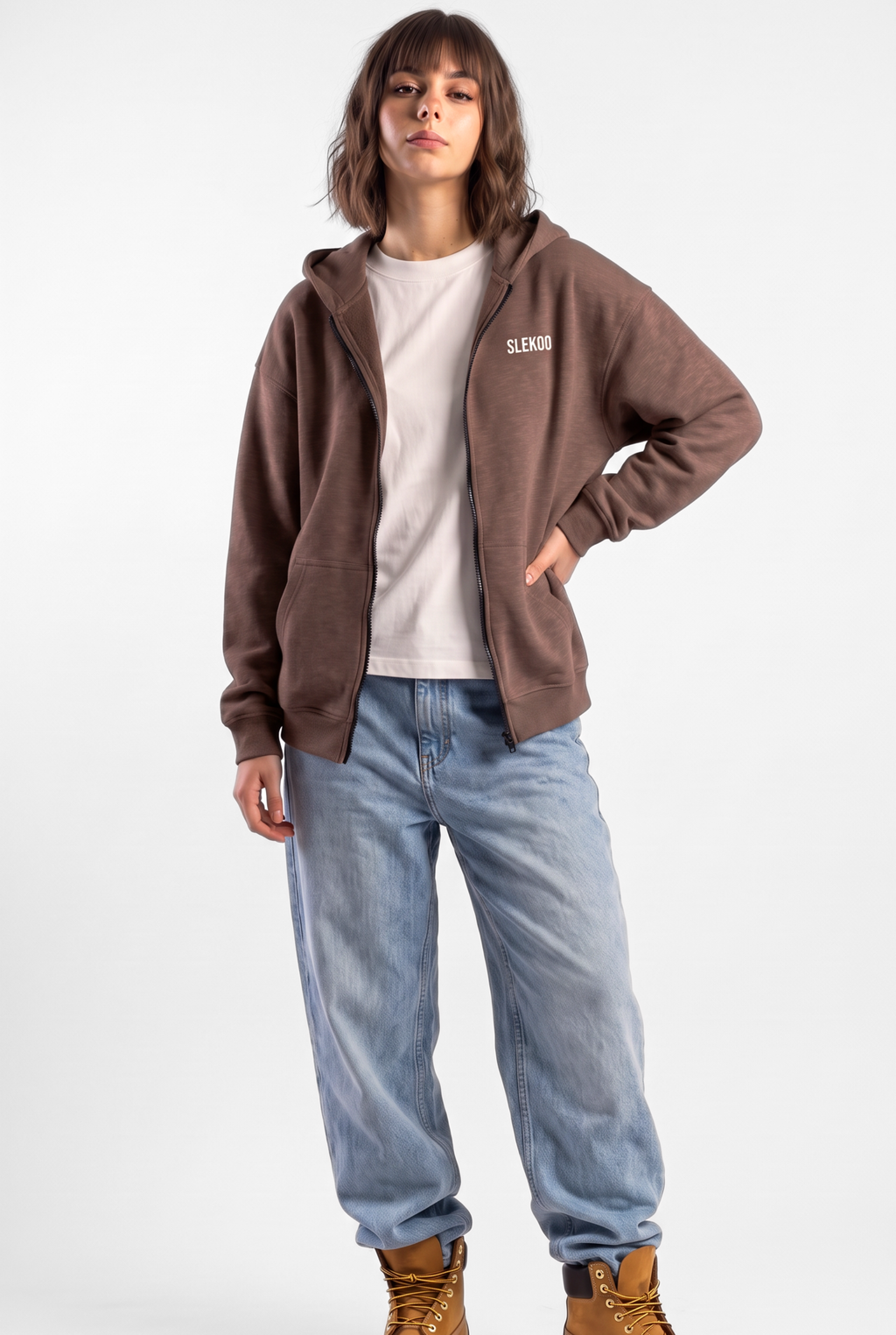 Unisex Brown Oversize 2 Way Zipper Hoodie