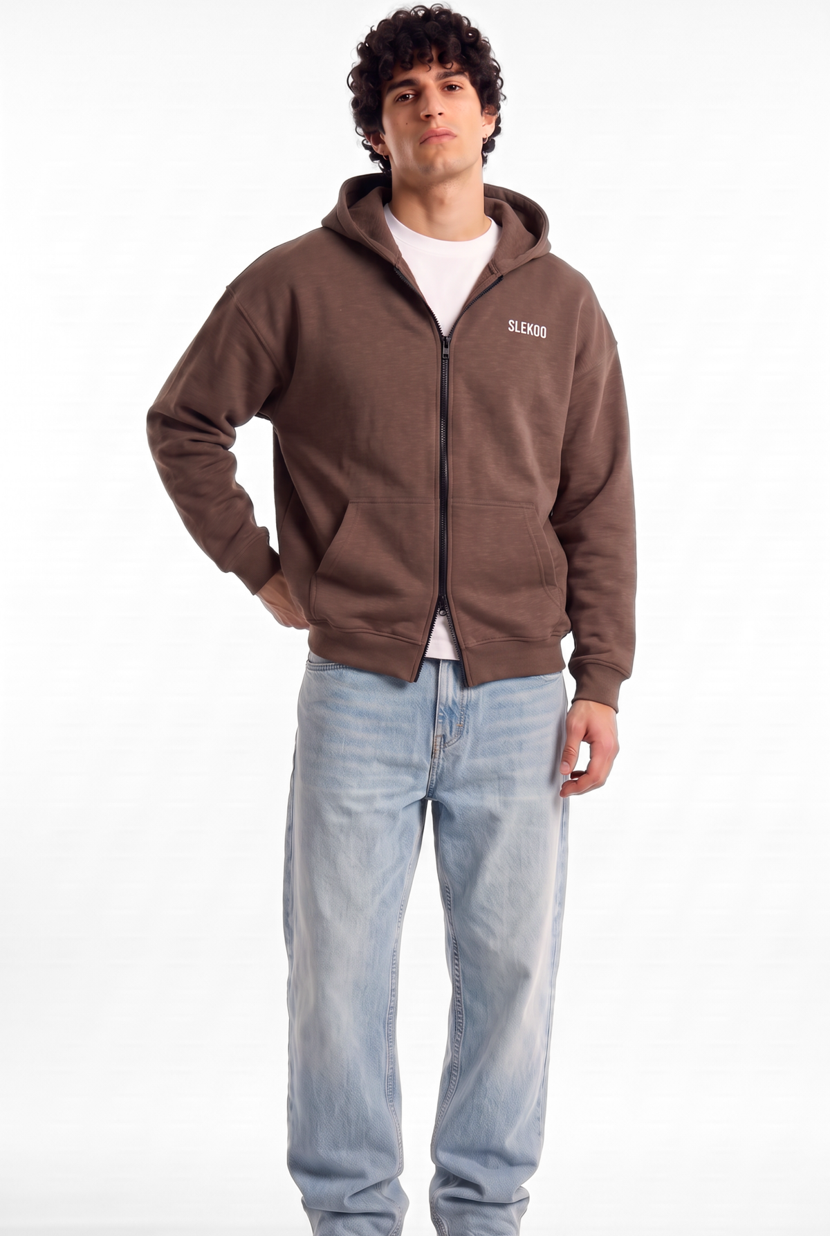 Unisex Brown Oversize 2 Way Zipper Hoodie