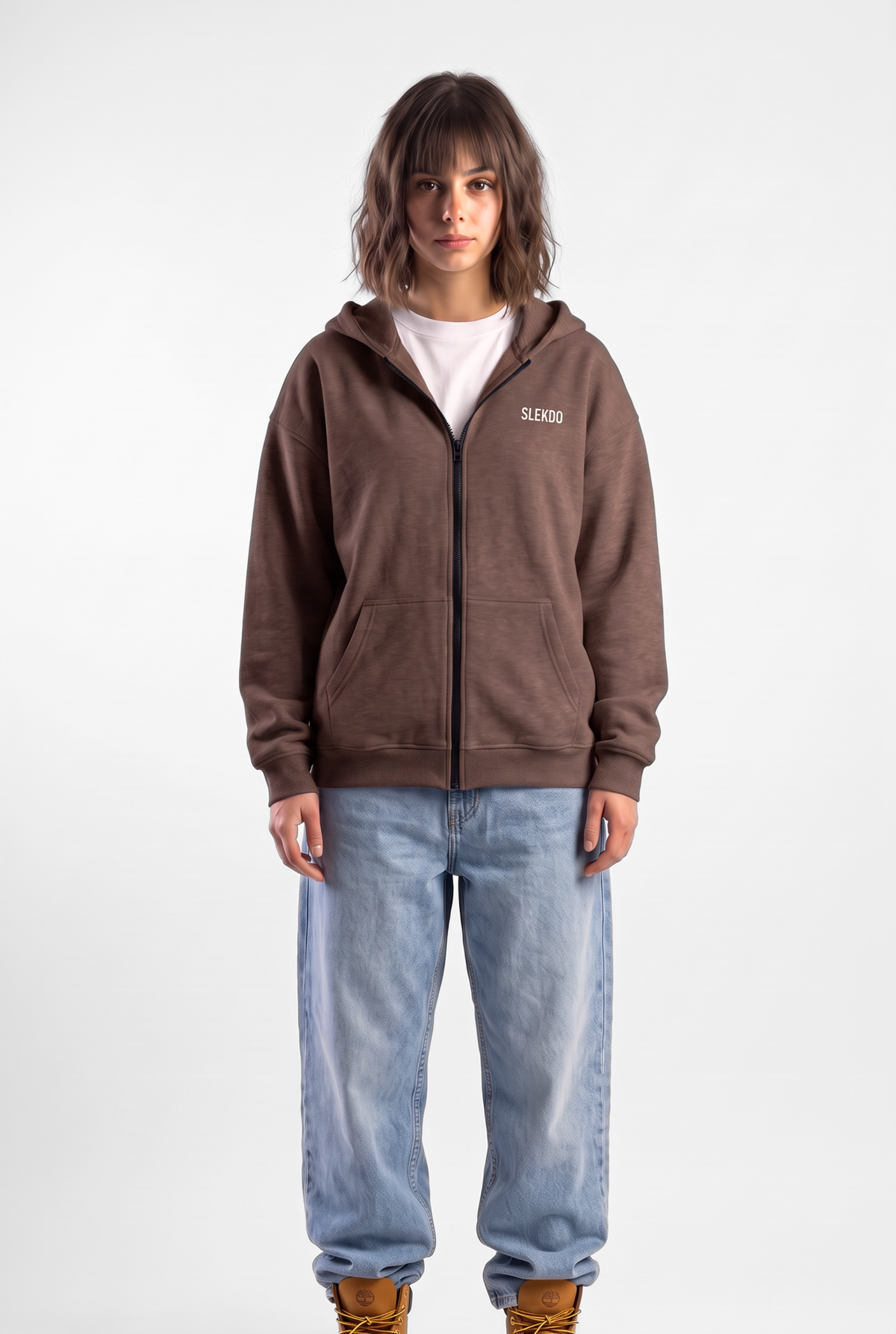 Unisex Brown Oversize 2 Way Zipper Hoodie
