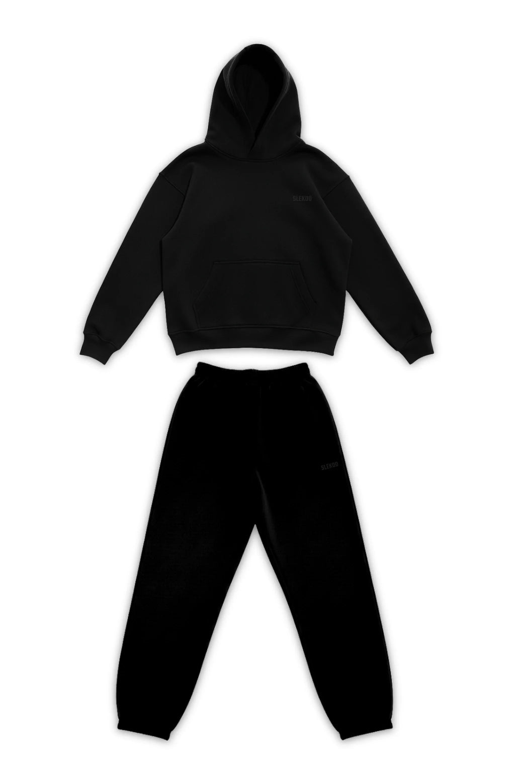 Basics Unisex Black Tracksuit Oversize Hoodie & Closed Bottom Sweatpants V1