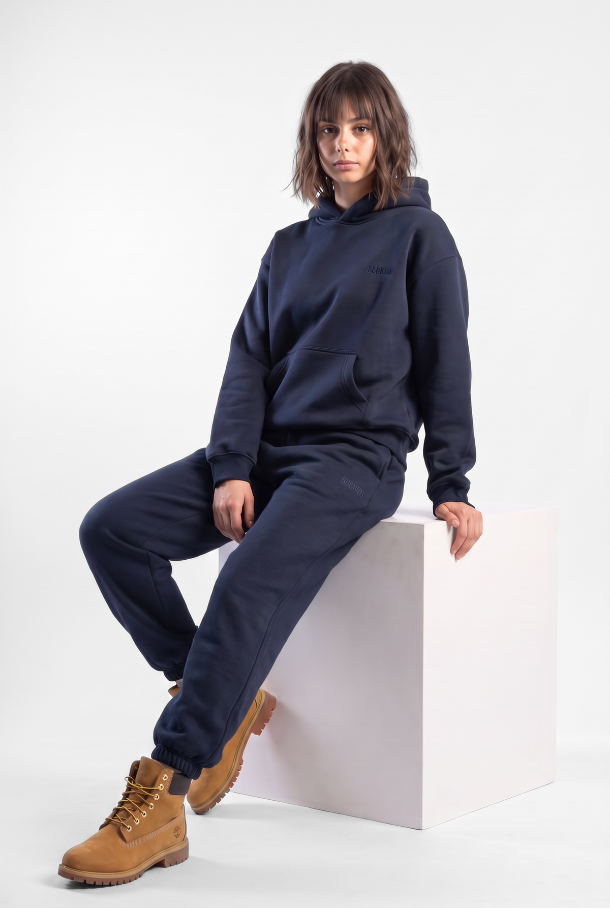 Basics Unisex Dark Navy Tracksuit Oversize Hoodie & Closed Bottom Sweatpants