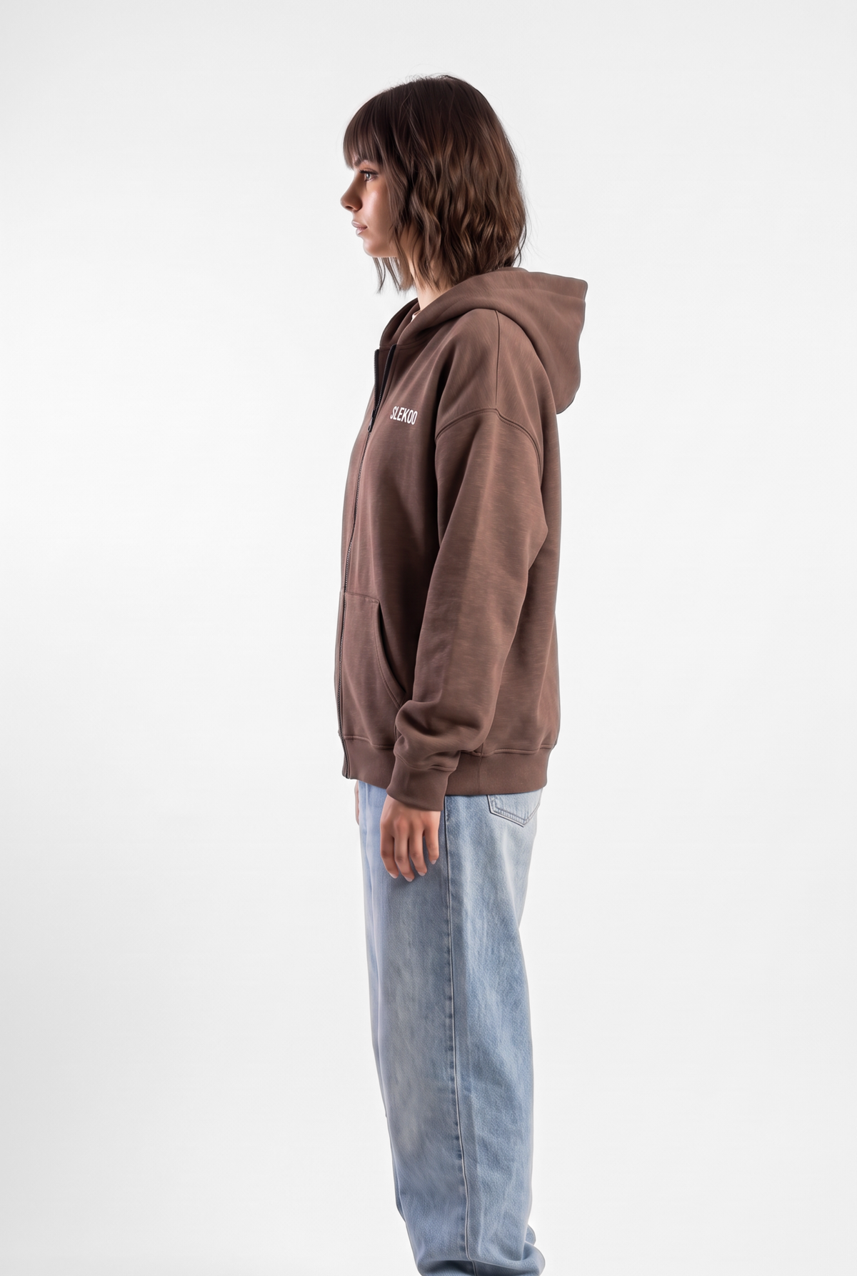 Unisex Brown Oversize 2 Way Zipper Hoodie