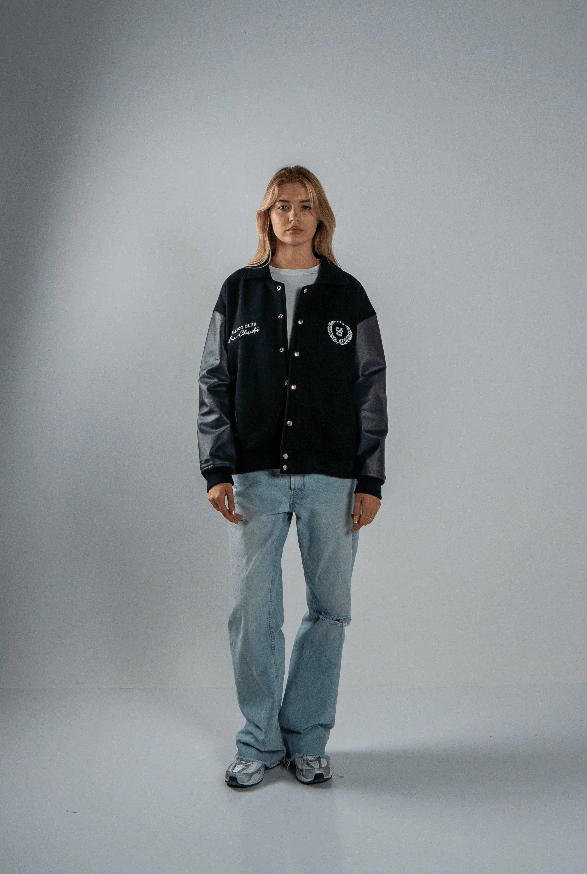 Unisex Slekoo Black Varsity Jacket