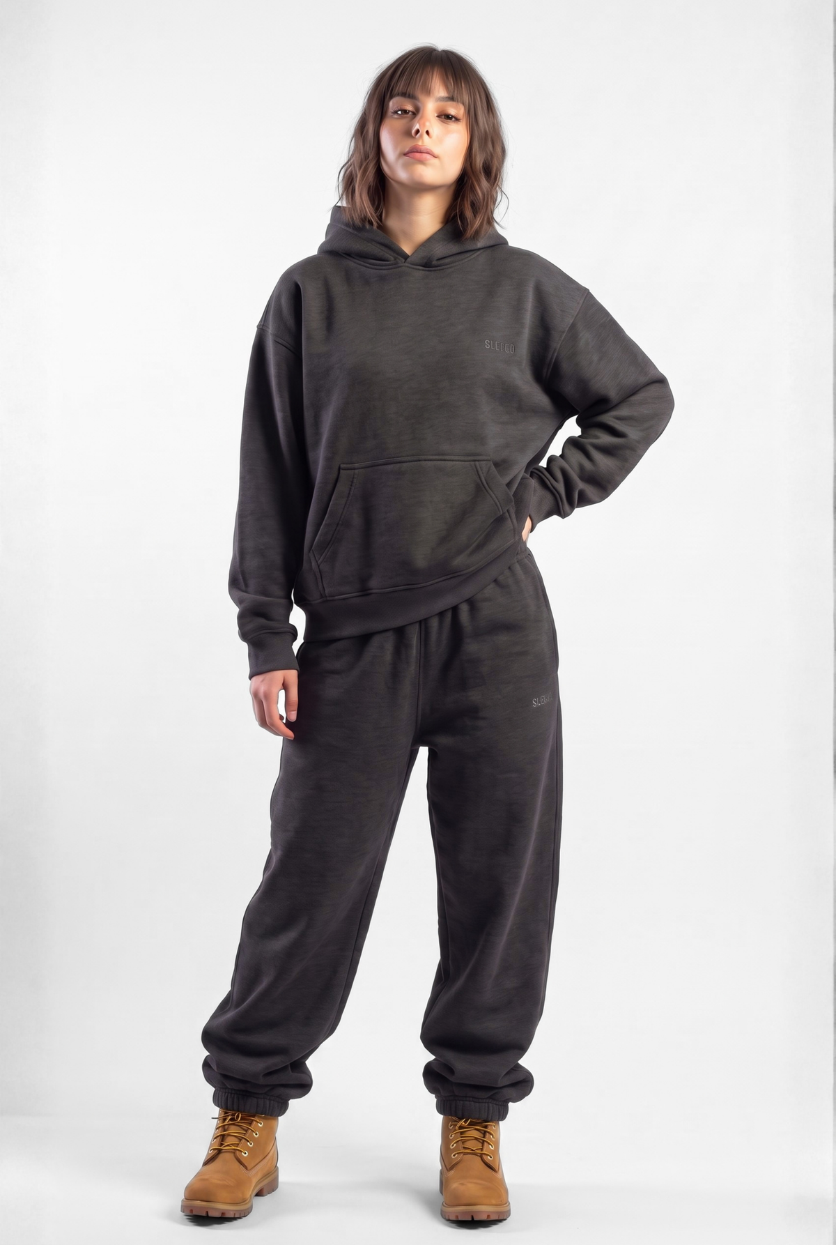Basics Unisex Stone Grey Tracksuit Oversize Hoodie & Closed Bottom Sweatpants