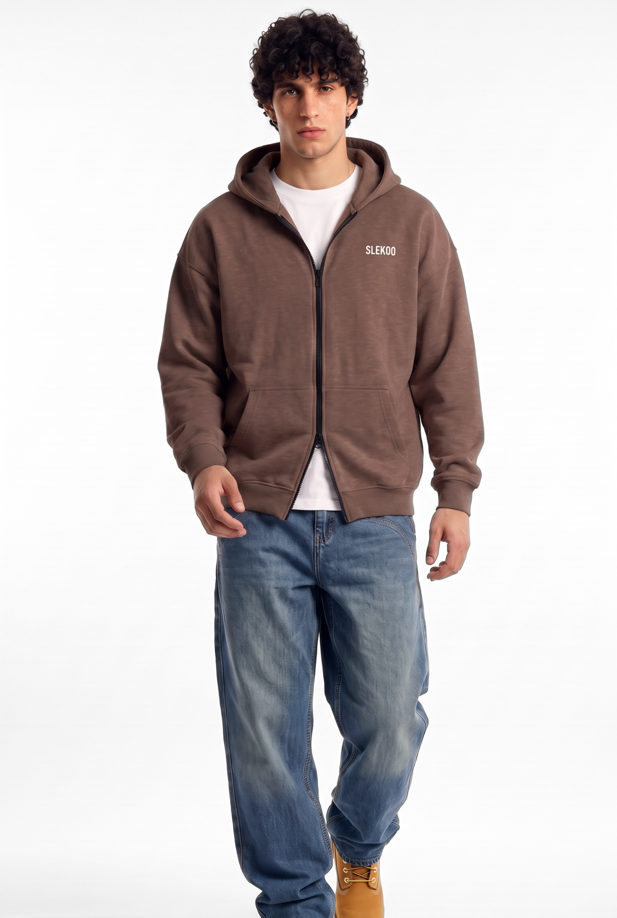 Unisex Brown Oversize 2 Way Zipper Hoodie