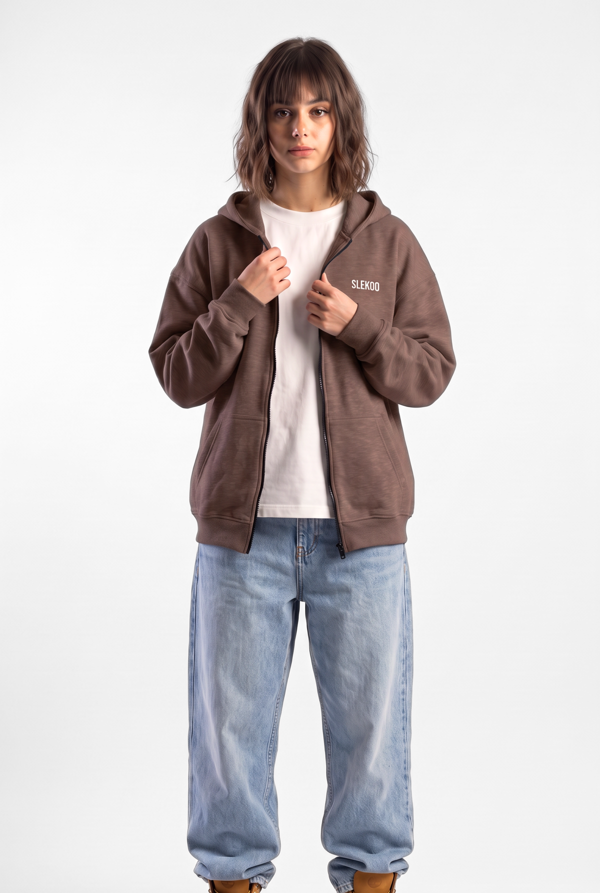 Unisex Brown Oversize 2 Way Zipper Hoodie