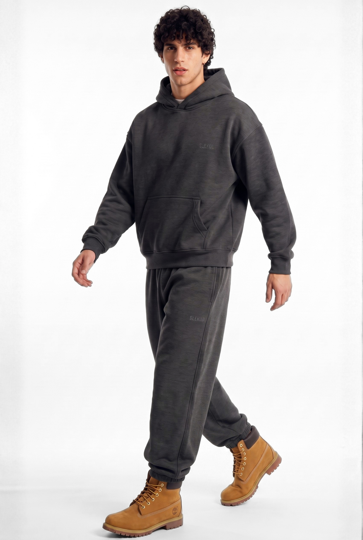 Basics Unisex Stone Grey Tracksuit Oversize Hoodie & Closed Bottom Sweatpants