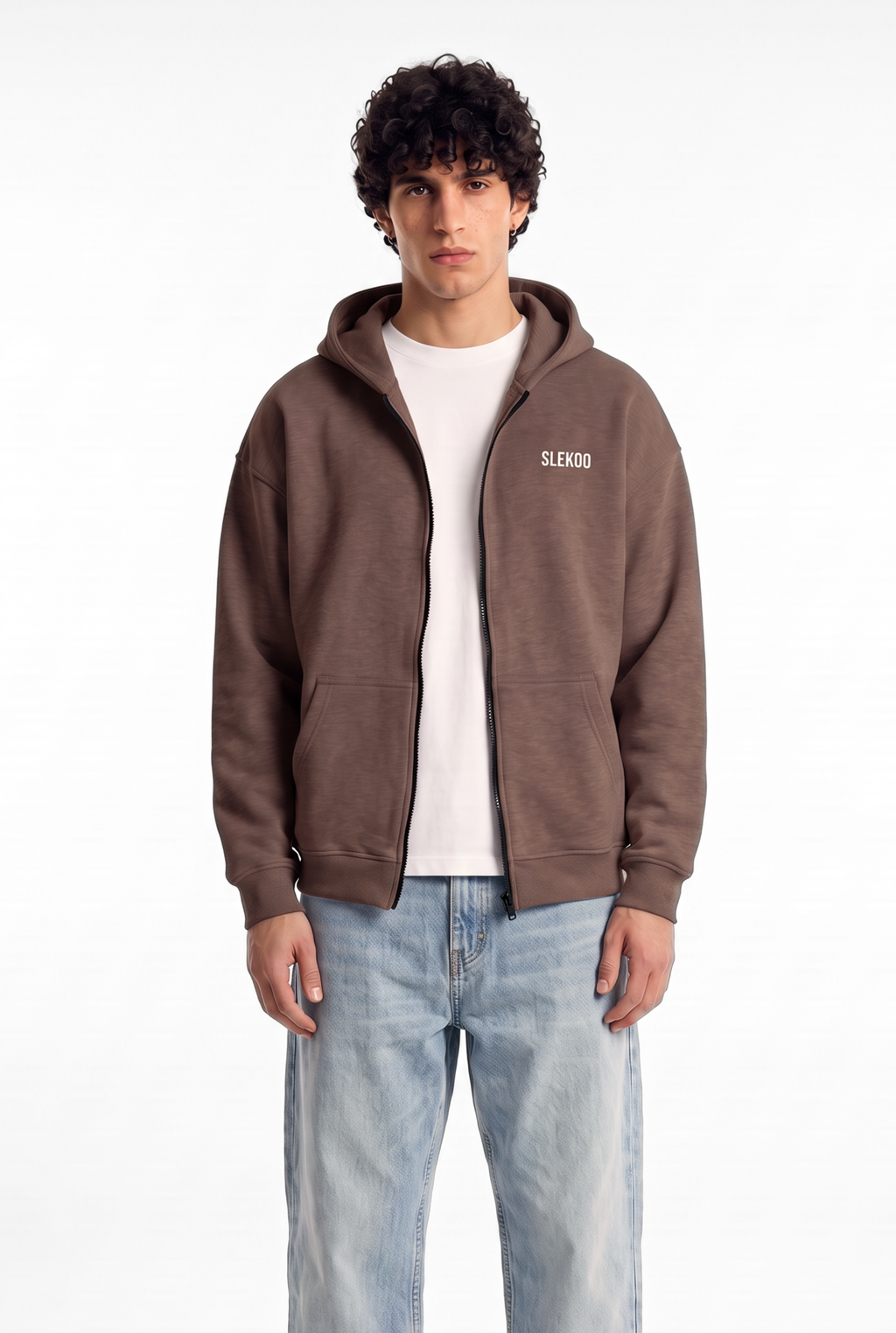 Unisex Brown Oversize 2 Way Zipper Hoodie