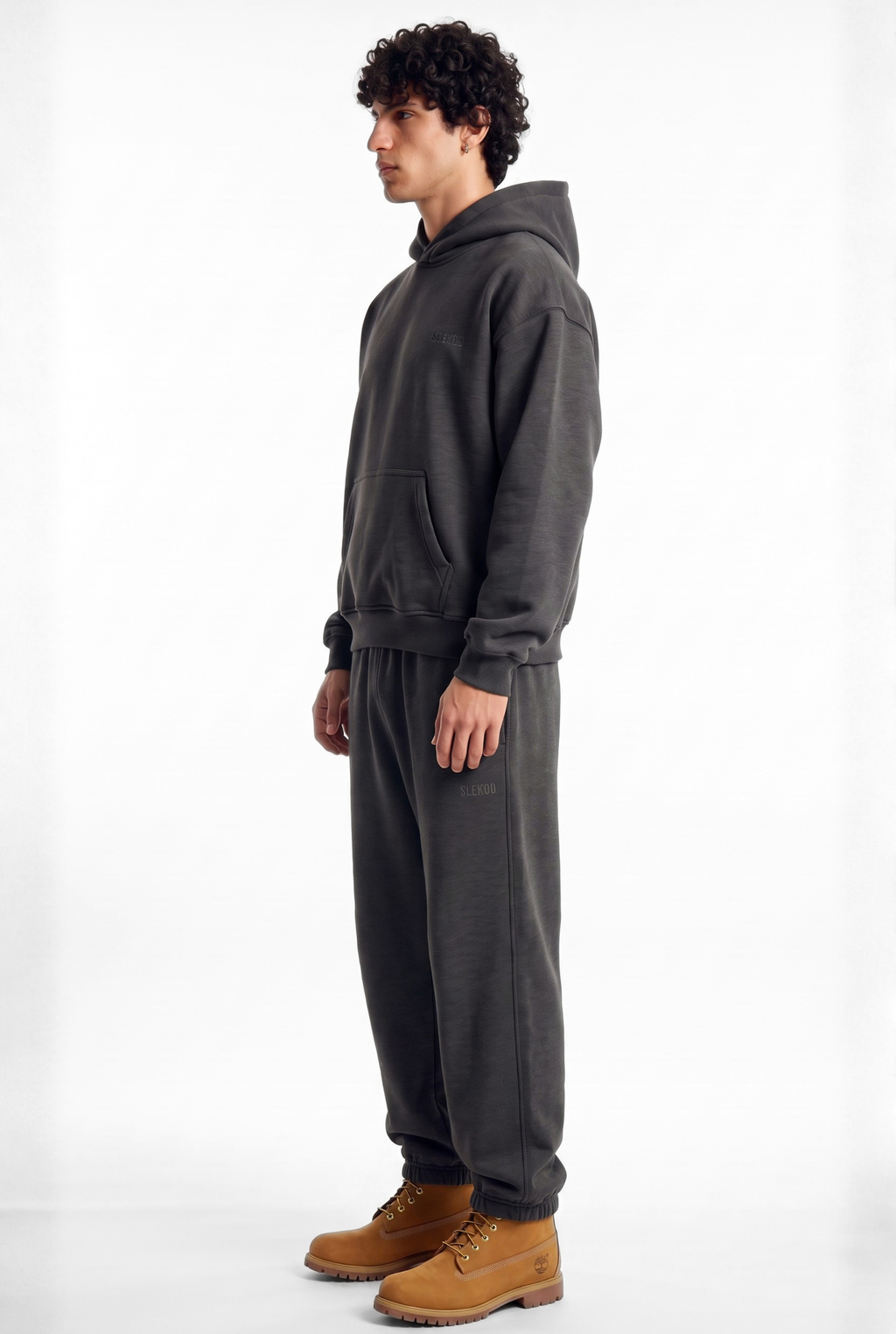 Basics Unisex Stone Grey Tracksuit Oversize Hoodie & Closed Bottom Sweatpants