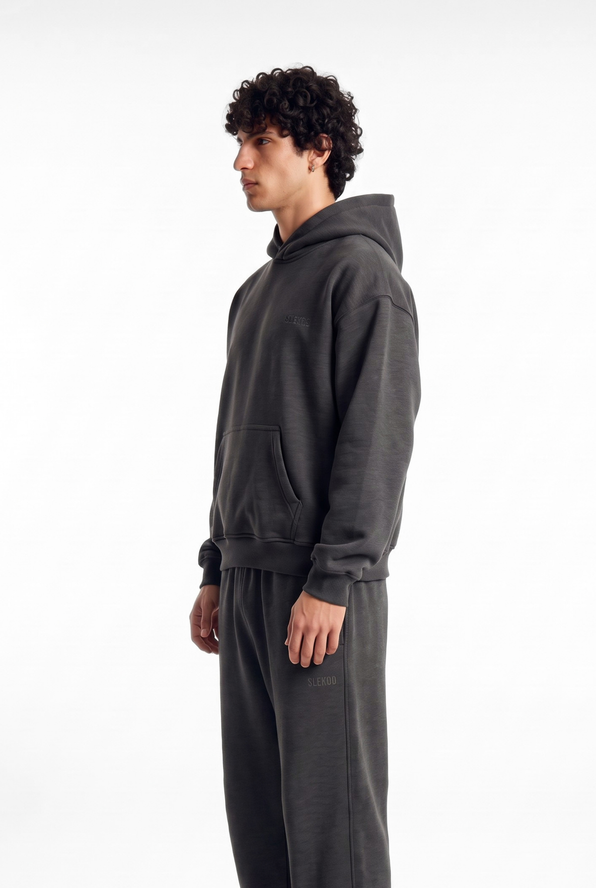 Basics Unisex Stone Grey Tracksuit Oversize Hoodie & Baggy Sweatpants