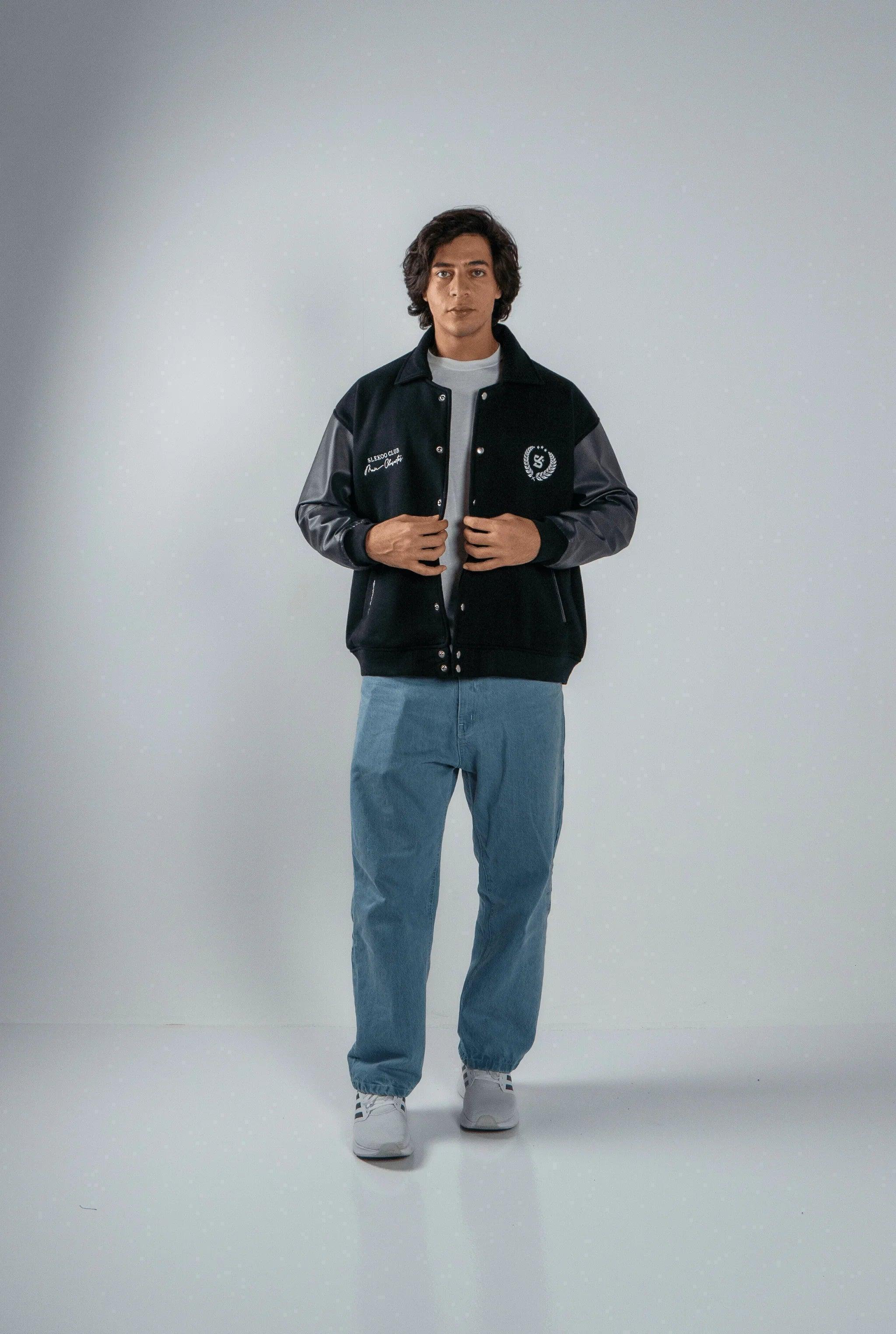 Unisex Slekoo Black Varsity Jacket