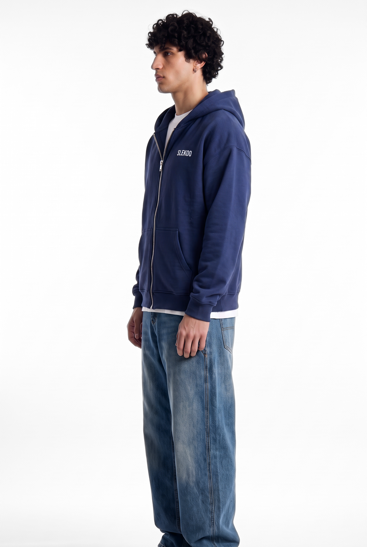 Unisex Navy Oversize 2 Way Zipper Hoodie