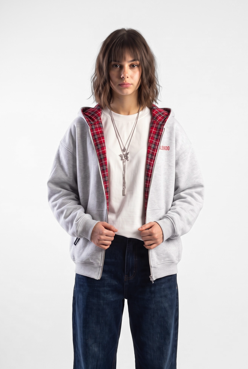 Unisex Reversible Oversize Zipper Hoodie Mesh Grey Edition
