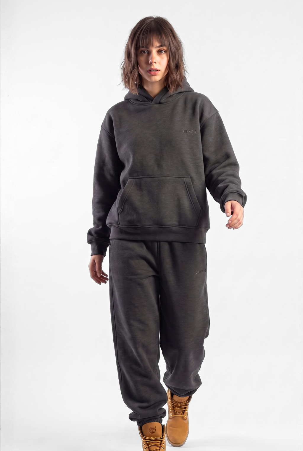 Basics Unisex Stone Grey Tracksuit Oversize Hoodie & Closed Bottom Sweatpants