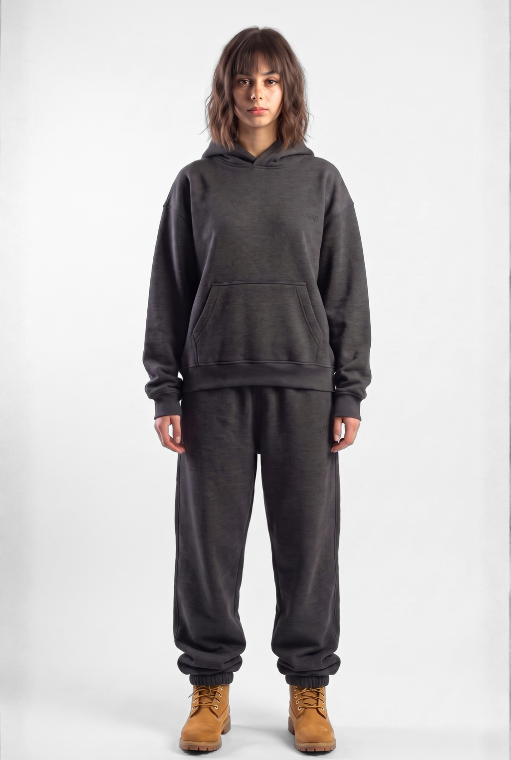 Basics Unisex Stone Grey Tracksuit Oversize Hoodie & Closed Bottom Sweatpants