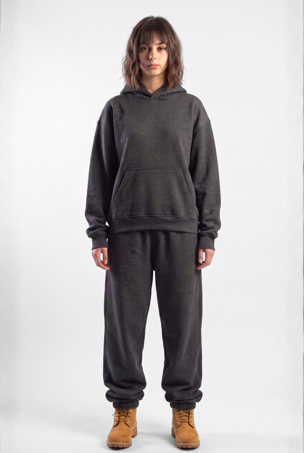 Basics Unisex Stone Grey Tracksuit Oversize Hoodie & Closed Bottom Sweatpants