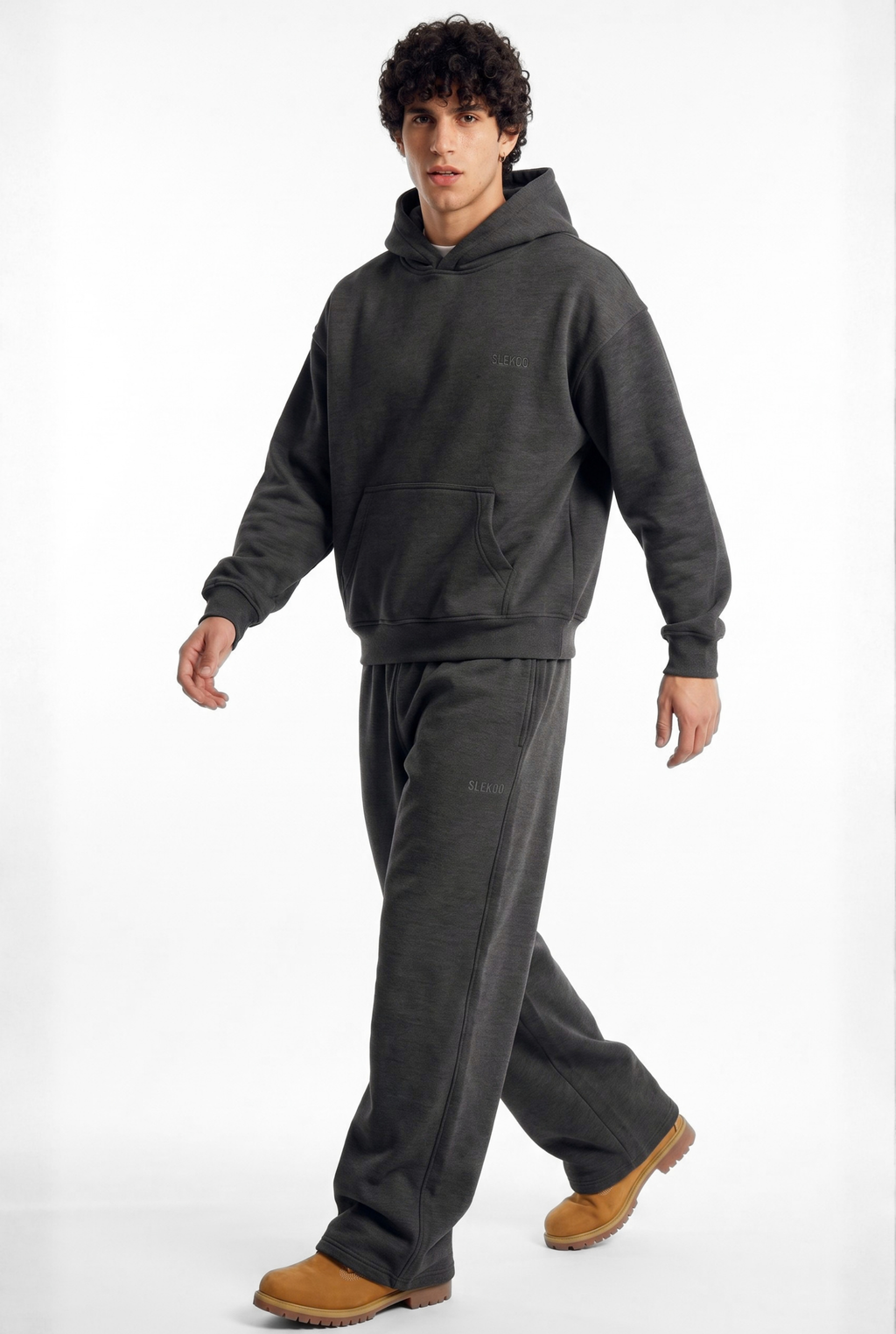 Basics Unisex Stone Grey Tracksuit Oversize Hoodie & Baggy Sweatpants