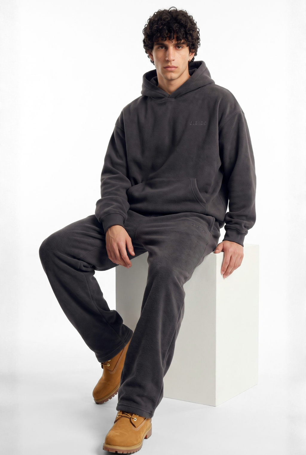 Basics Unisex Stone Grey Tracksuit Oversize Hoodie & Baggy Sweatpants