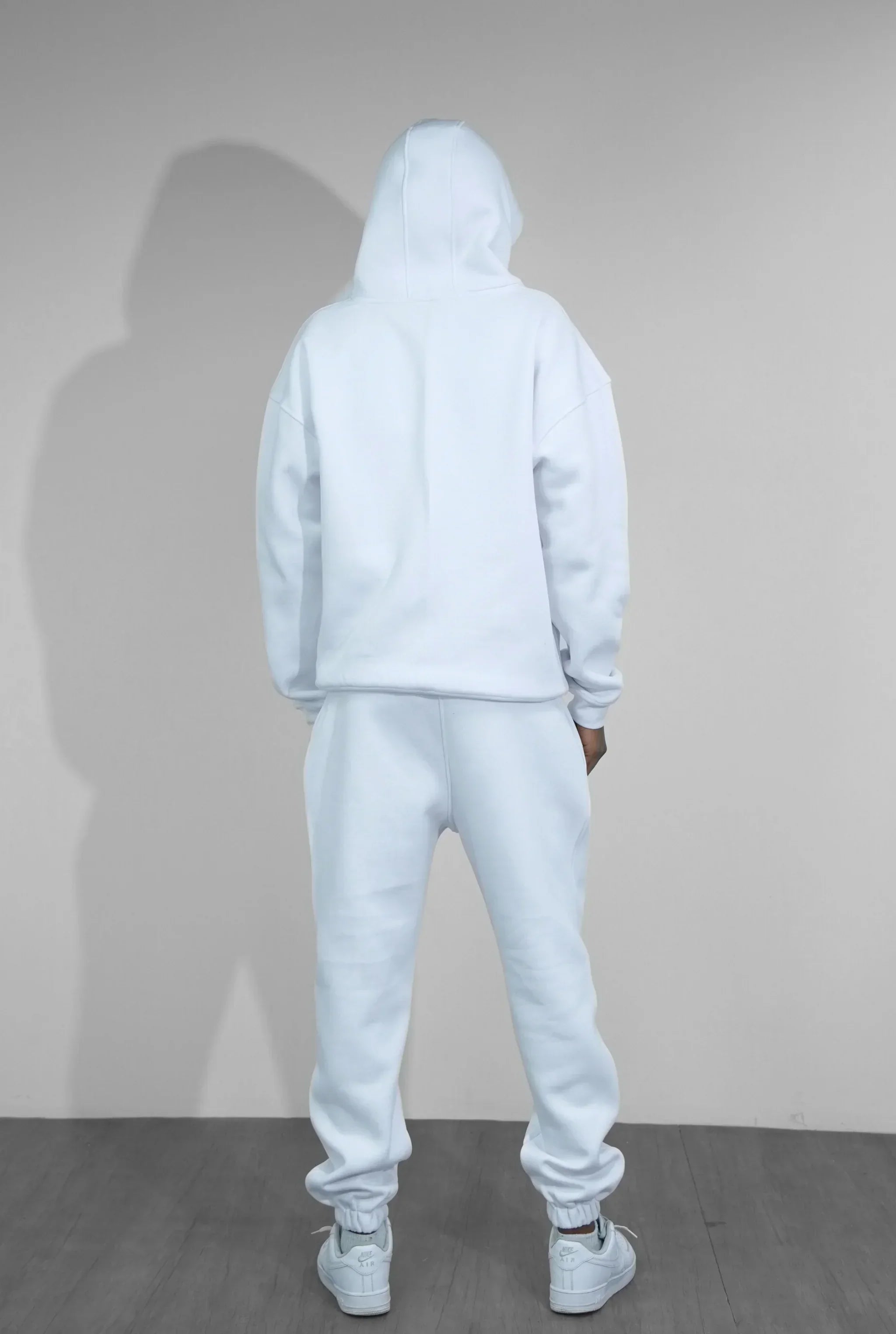 Basics Unisex White Tracksuit Oversize Hoodie & Closed Bottom Sweatpants V1