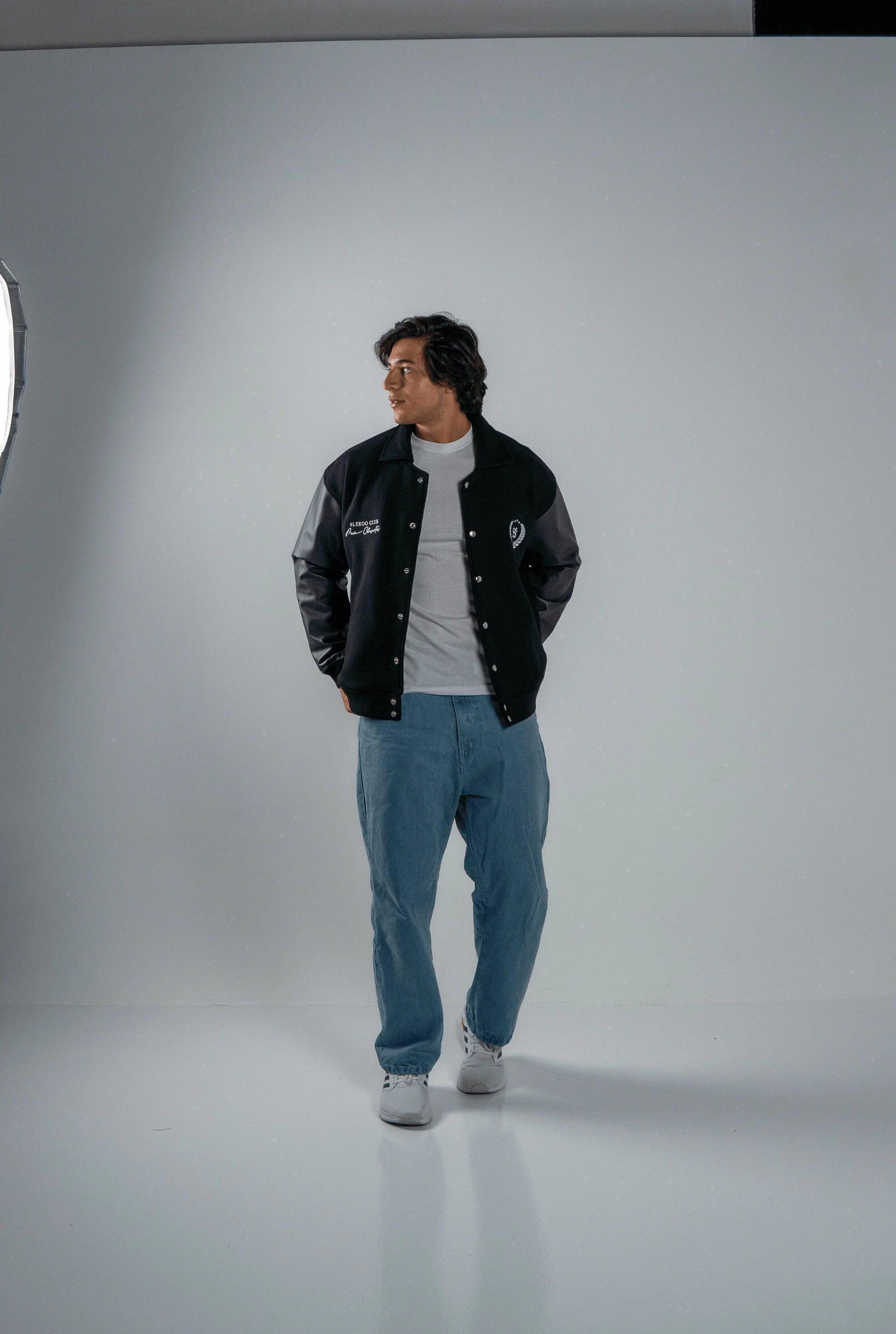 Unisex Slekoo Black Varsity Jacket