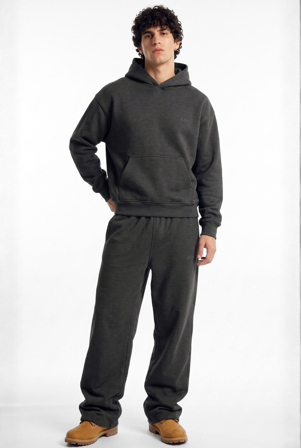 Basics Unisex Stone Grey Tracksuit Oversize Hoodie & Baggy Sweatpants