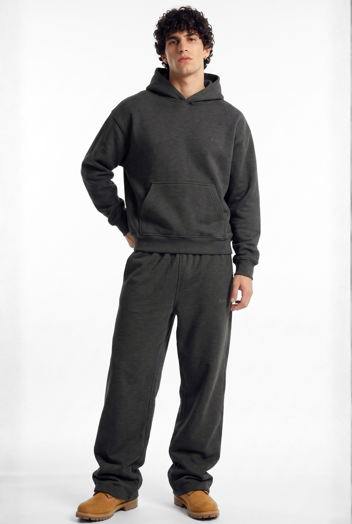 Basics Unisex Stone Grey Tracksuit Oversize Hoodie & Baggy Sweatpants