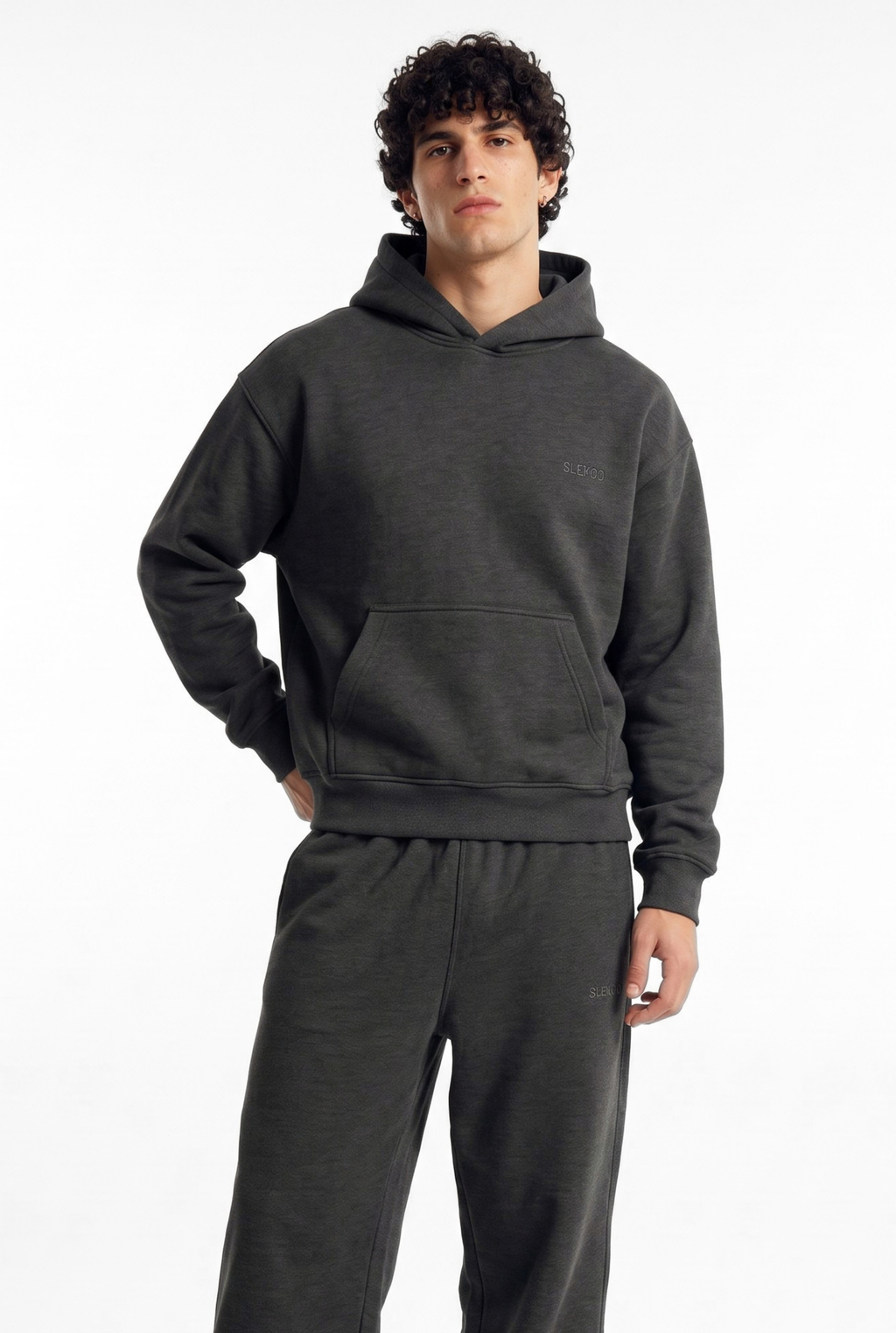 Basics Unisex Stone Grey Tracksuit Oversize Hoodie & Baggy Sweatpants