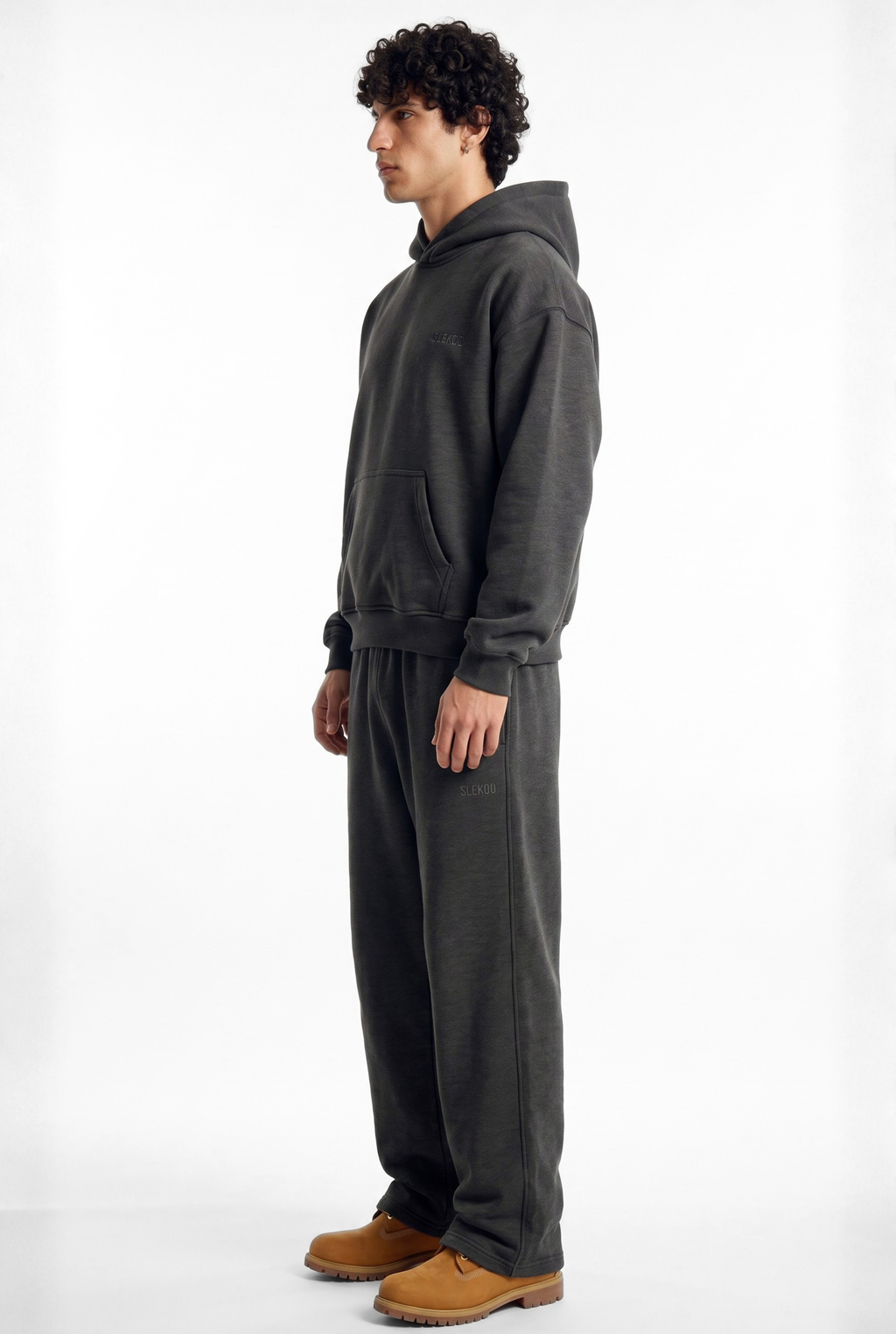 Basics Unisex Stone Grey Tracksuit Oversize Hoodie & Baggy Sweatpants