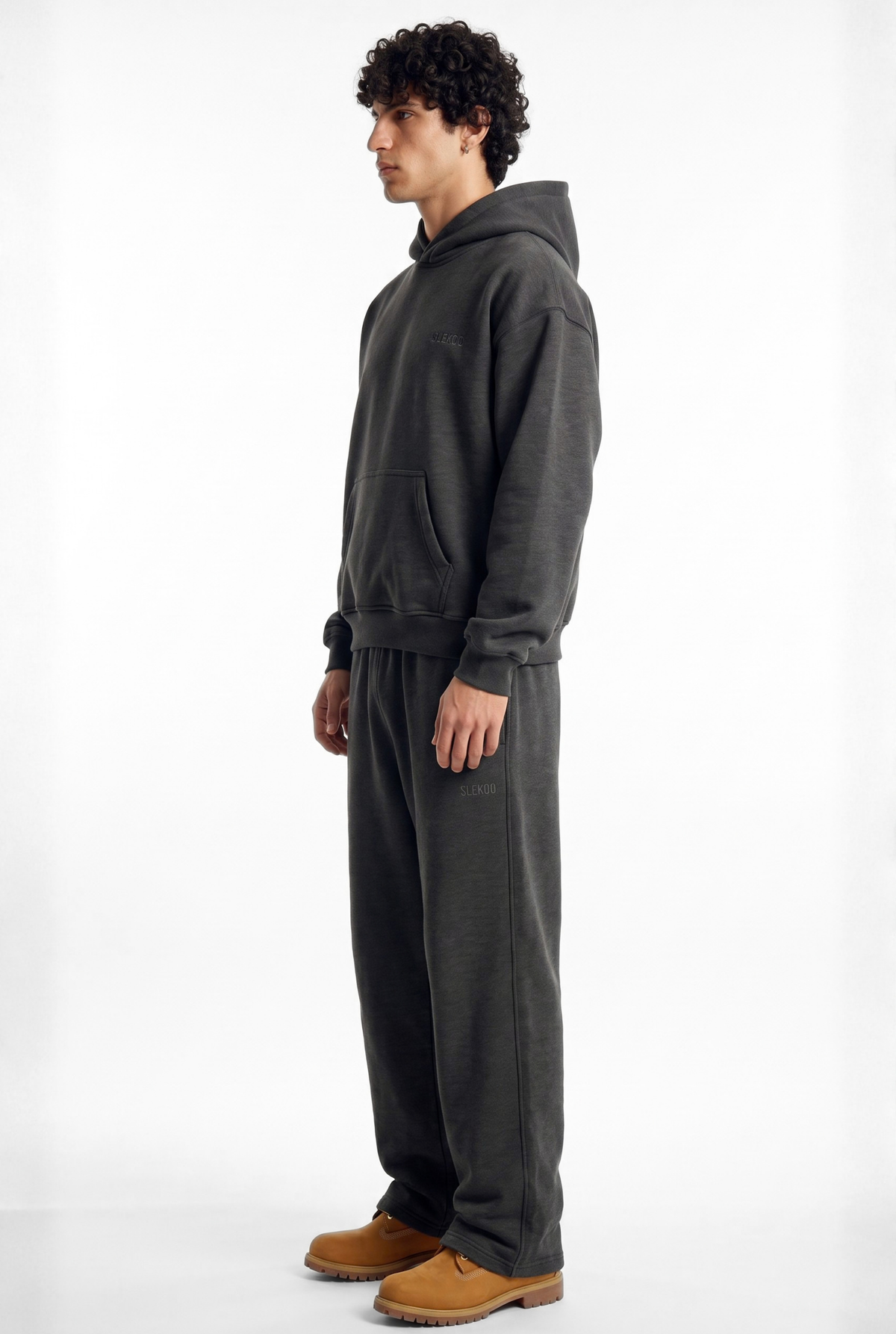 Basics Unisex Stone Grey Tracksuit Oversize Hoodie & Baggy Sweatpants