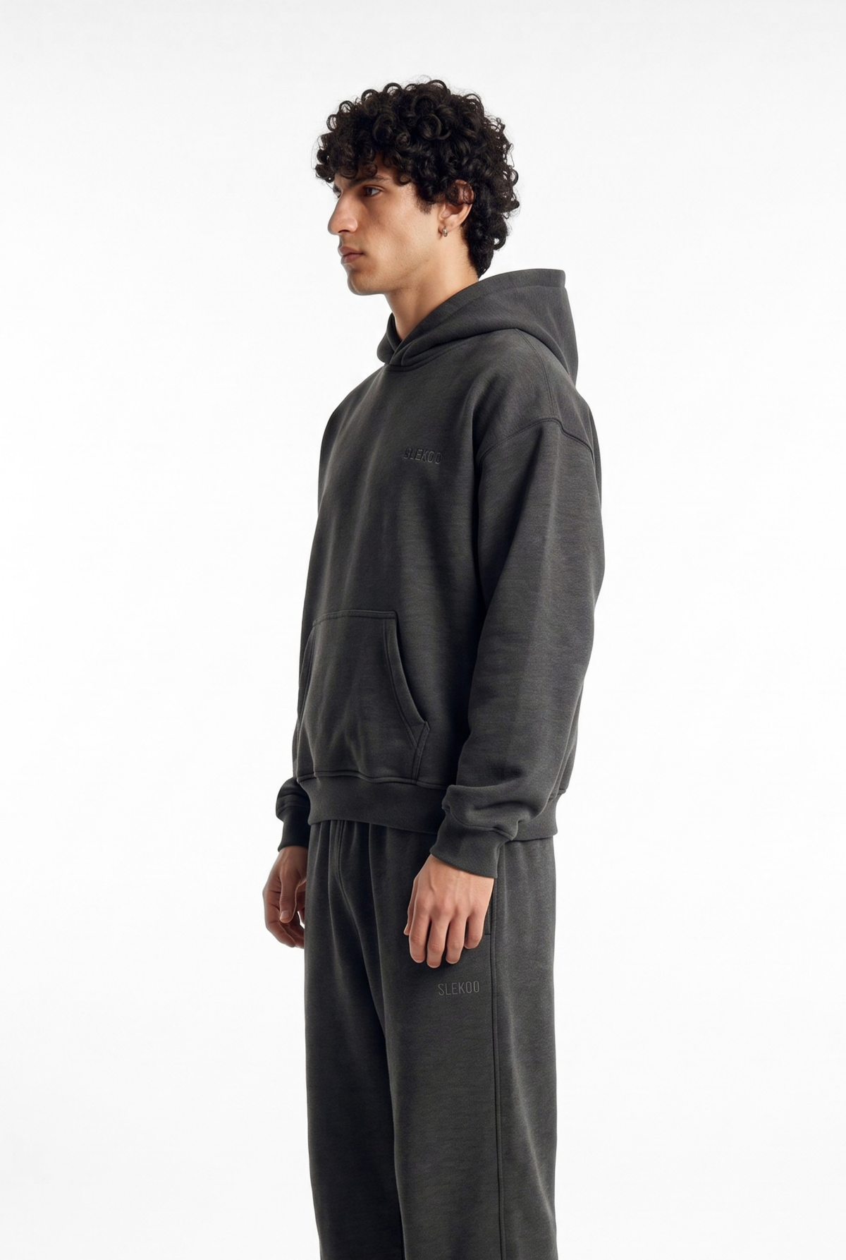 Basics Unisex Stone Grey Tracksuit Oversize Hoodie & Closed Bottom Sweatpants