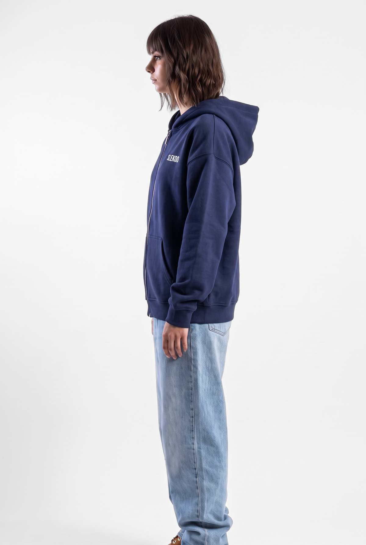 Unisex Navy Oversize 2 Way Zipper Hoodie