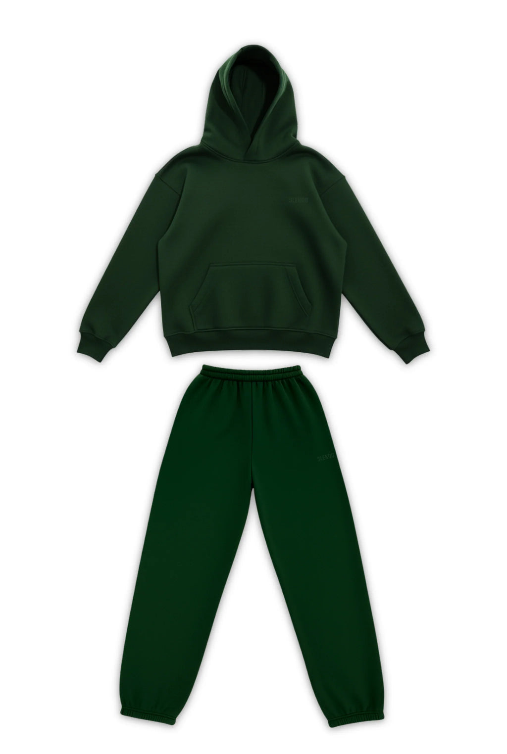 Basics Unisex Deep Green Tracksuit Oversize Hoodie & Closed Bottom Sweatpants V1