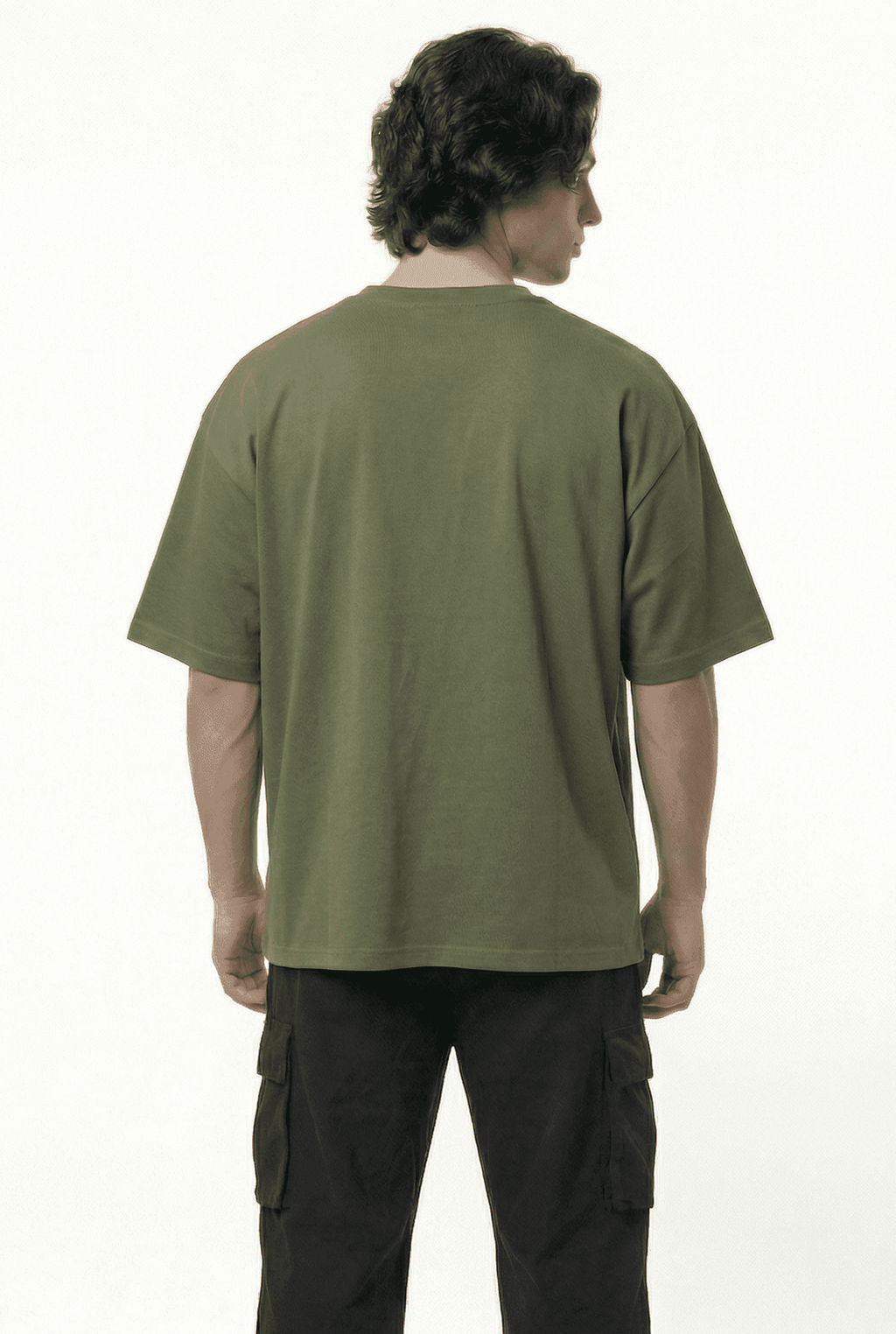 Basic Olive Oversize T-Shirt & Baggy Cargo Pants Set