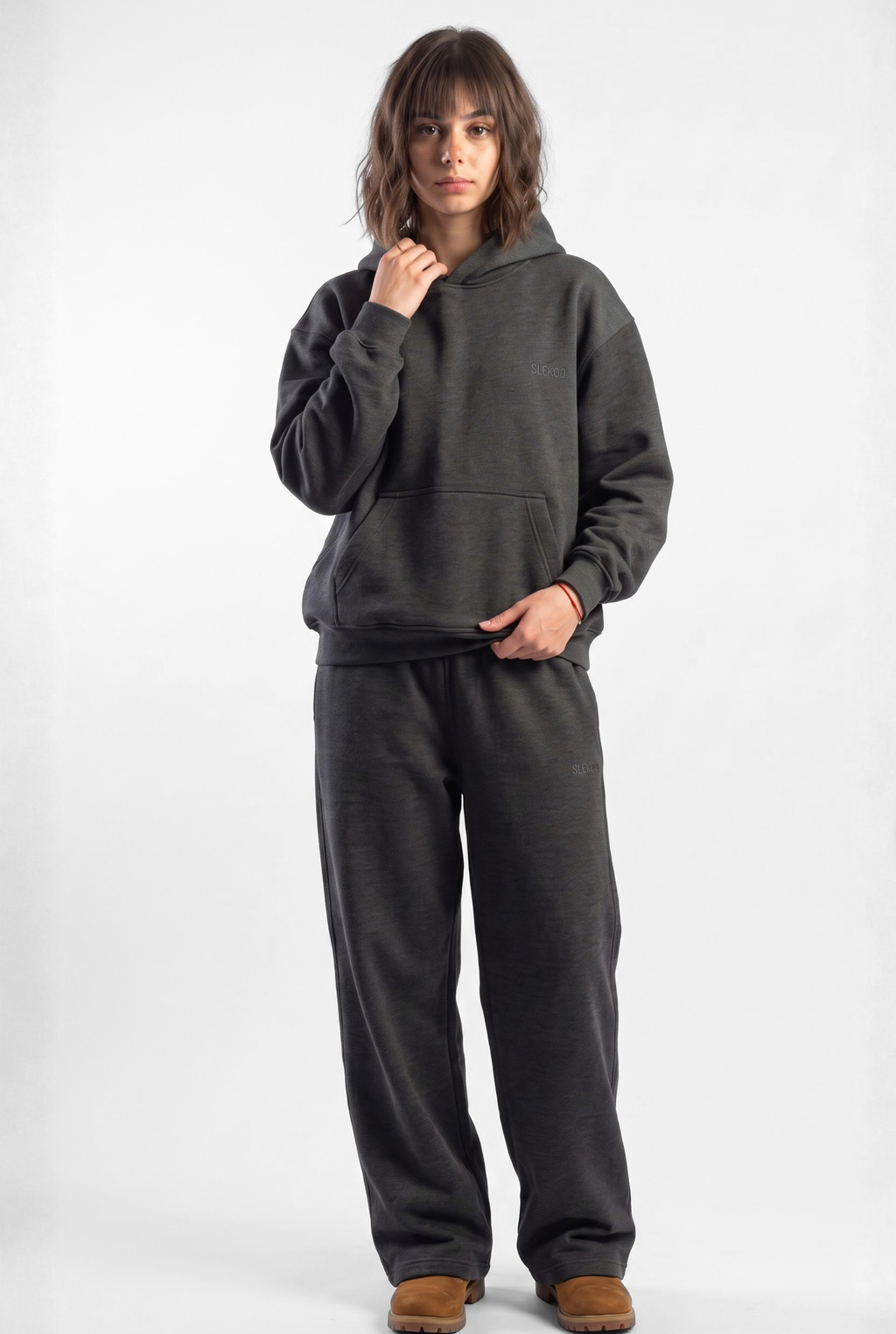 Basics Unisex Stone Grey Tracksuit Oversize Hoodie & Baggy Sweatpants