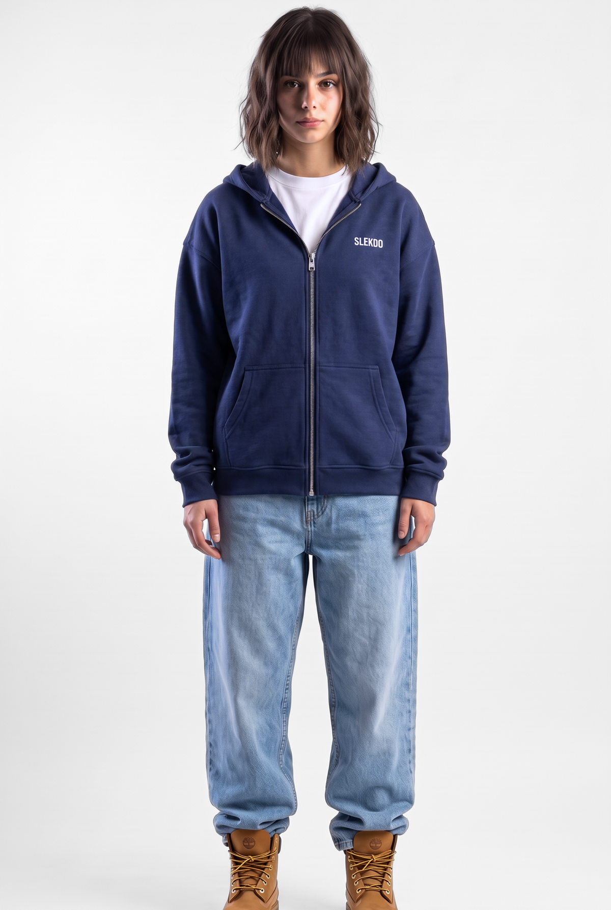 Unisex Navy Oversize 2 Way Zipper Hoodie
