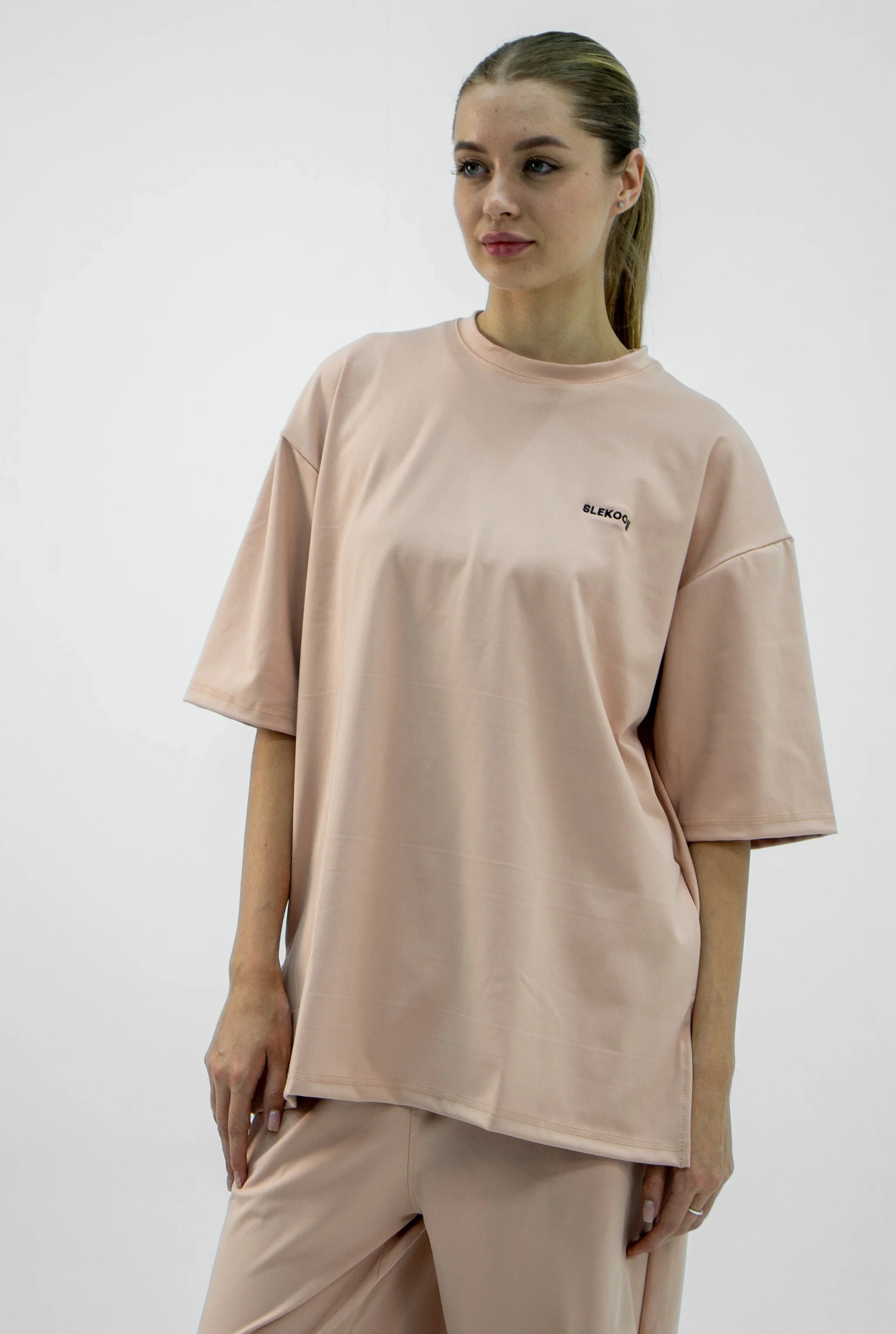 Unisex Pink Beige Oversize Relaxed Fit T-shirt & Baggy Pants Set