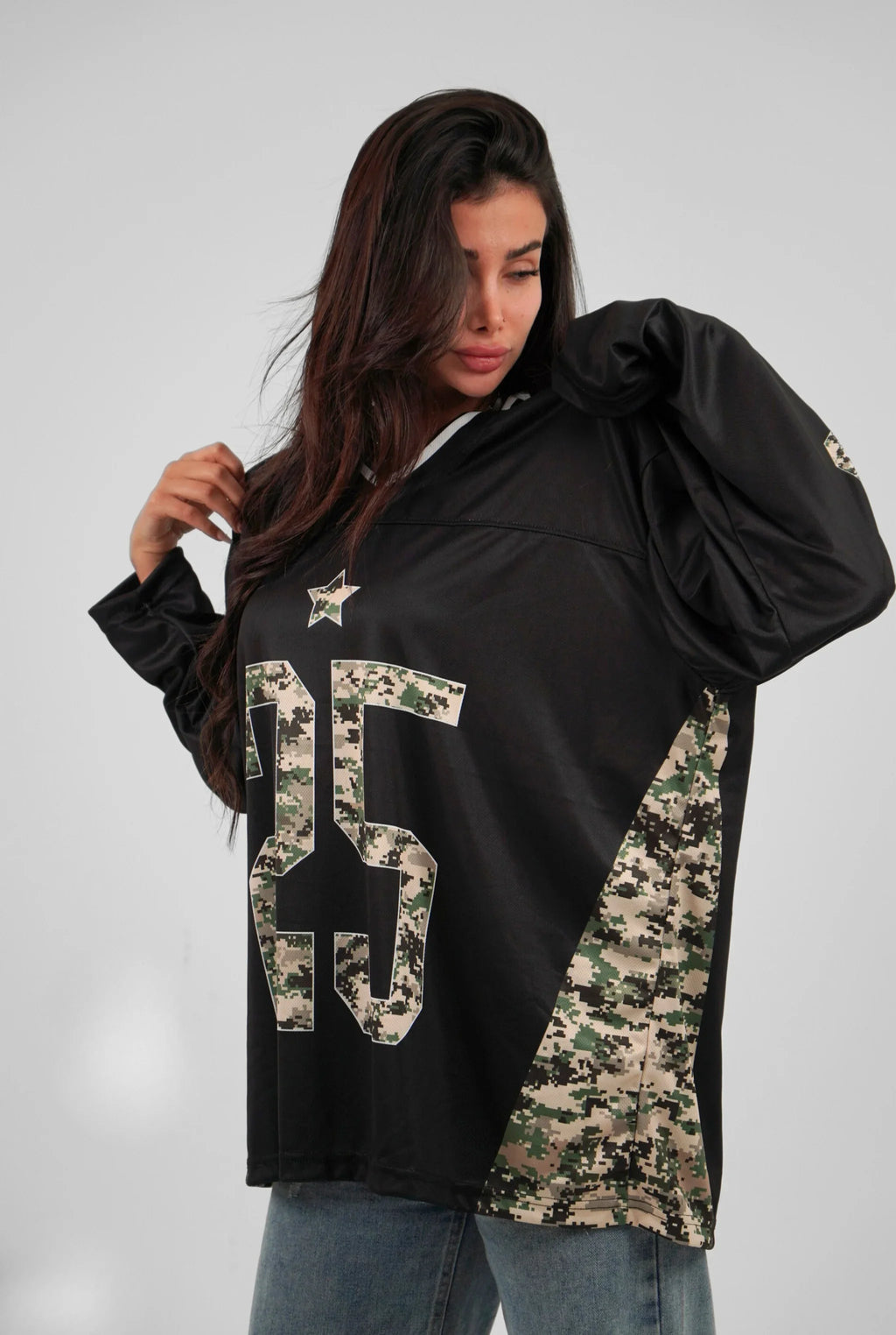 Unisex Camo Long Sleeve Oversize Jersey Black Edition