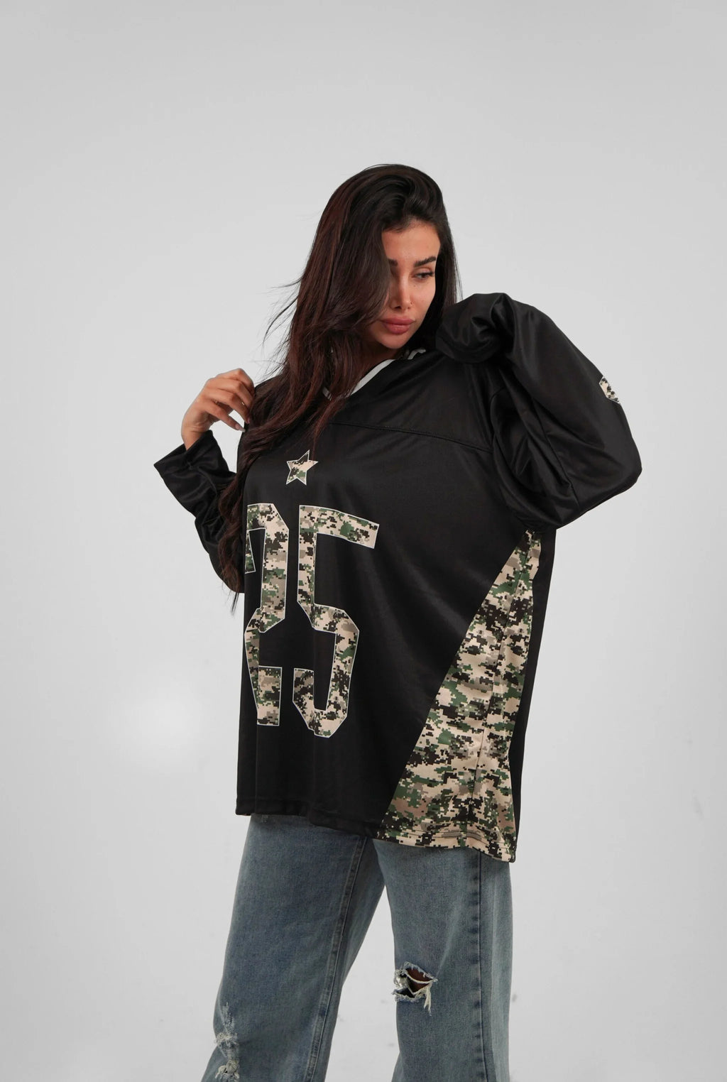 Unisex Camo Long Sleeve Oversize Jersey Black Edition